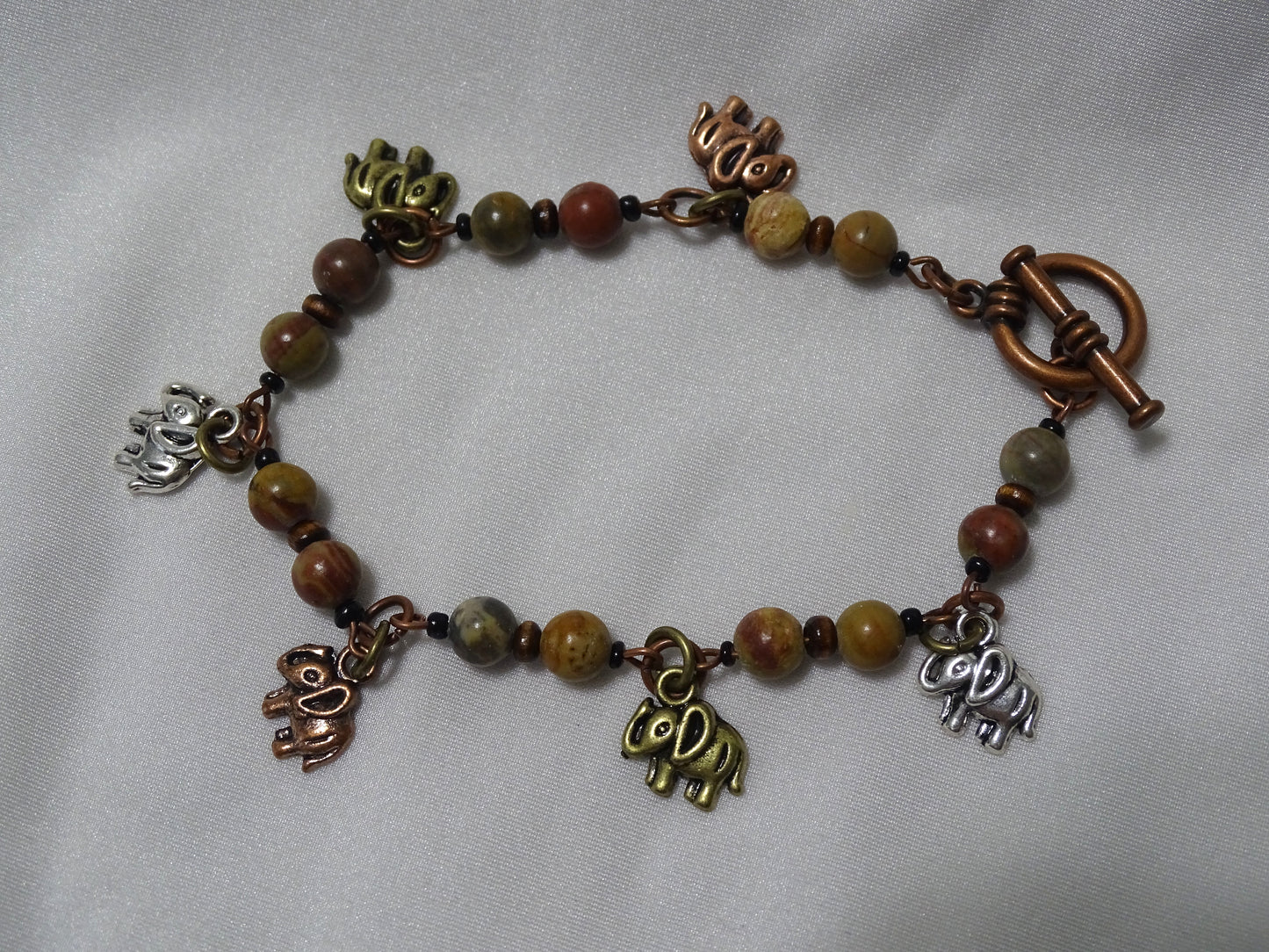 Chinese Jasper Elephant Charm Bracelet
