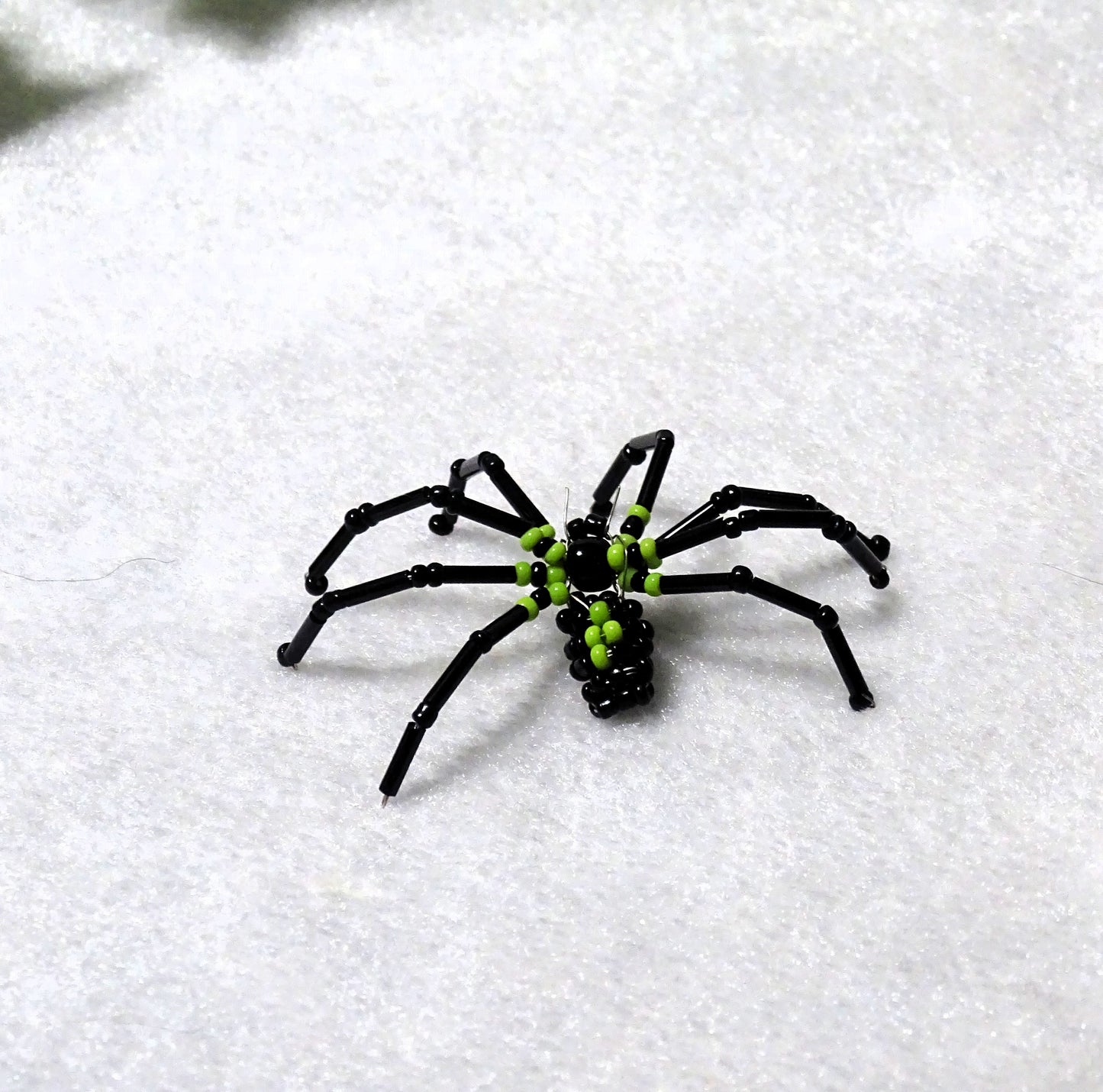 Lime Green and Black Beaded Spider