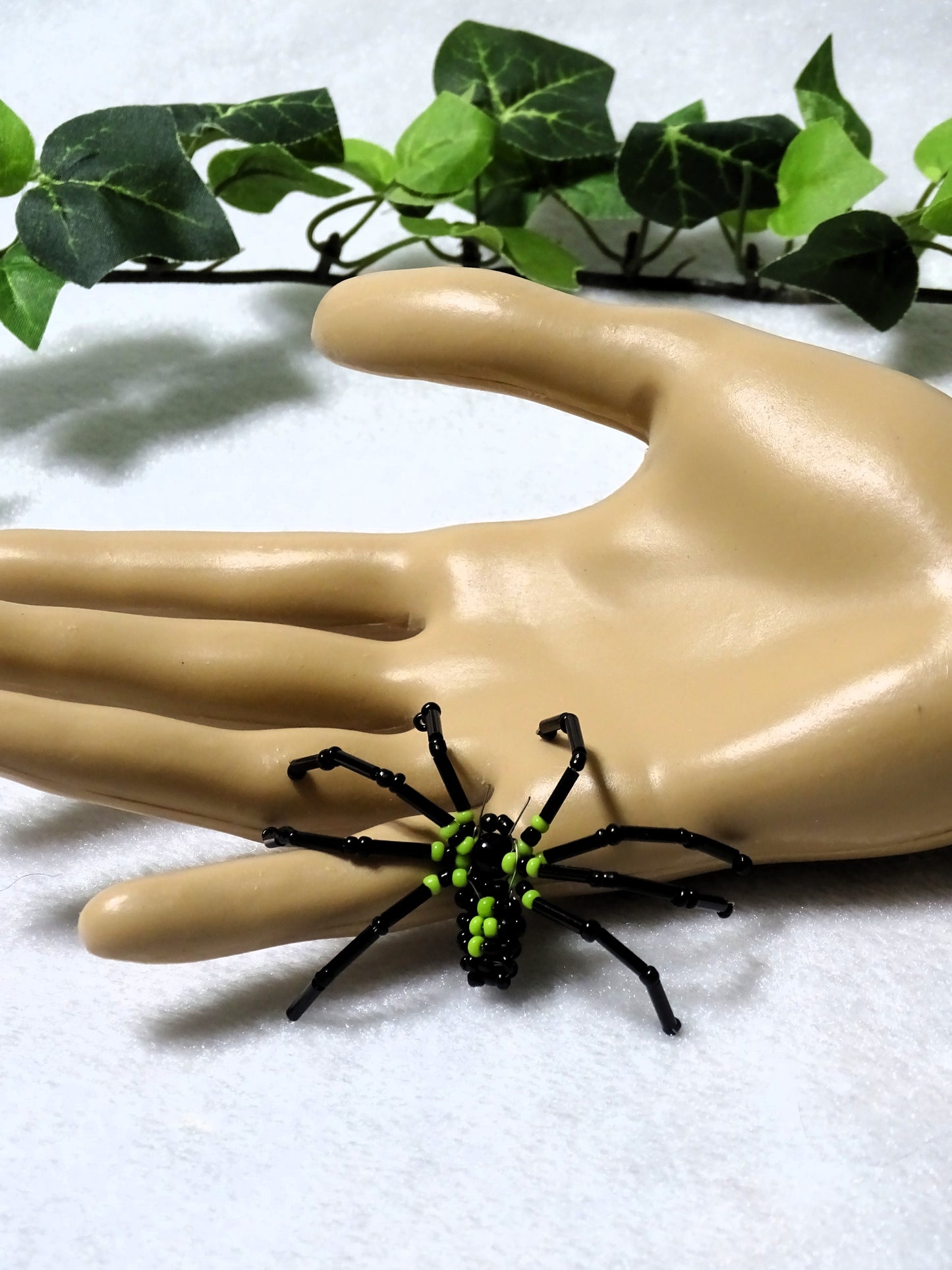 Lime Green and Black Beaded Spider