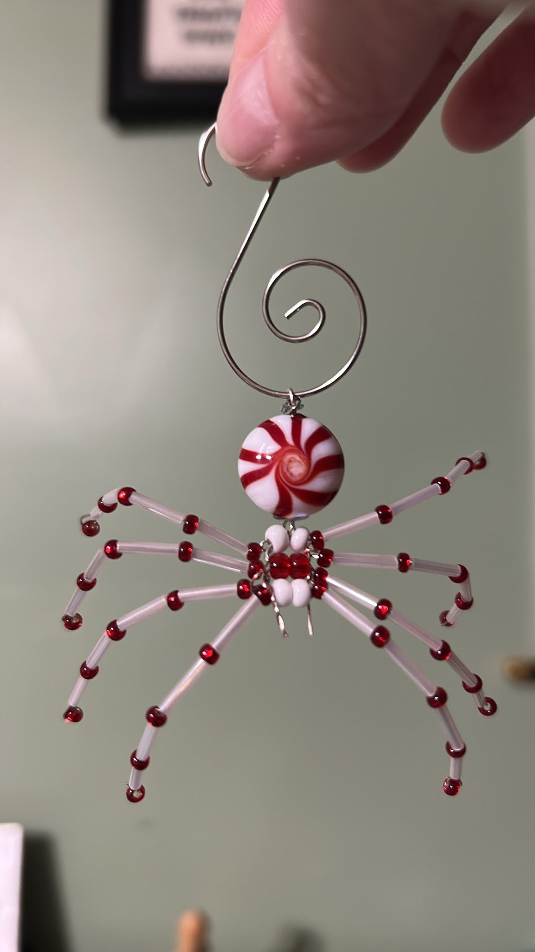 Peppermint Beaded Spider Ornament