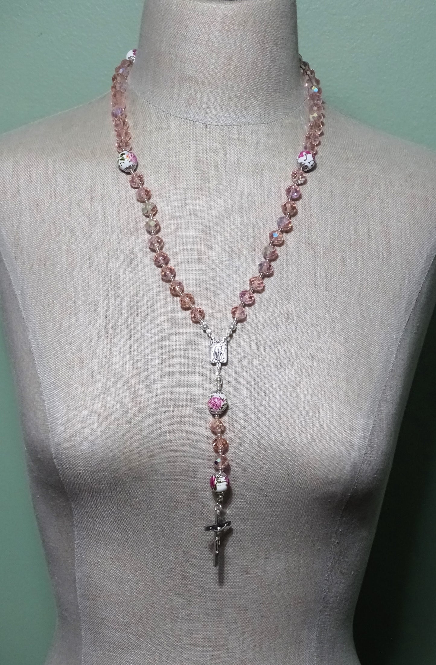Pink Crystal Cut Glass Rosary
