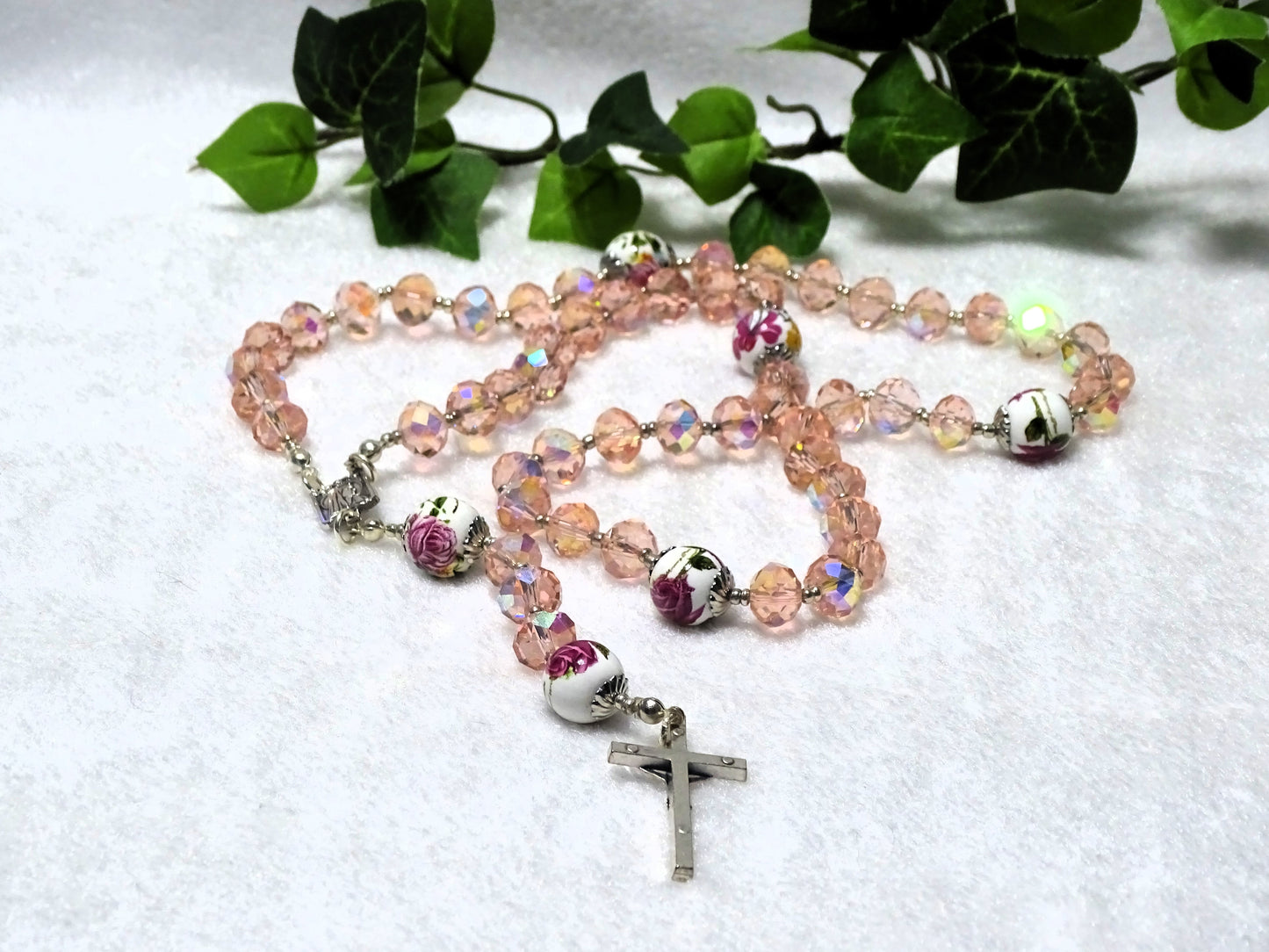 Pink Crystal Cut Glass Rosary