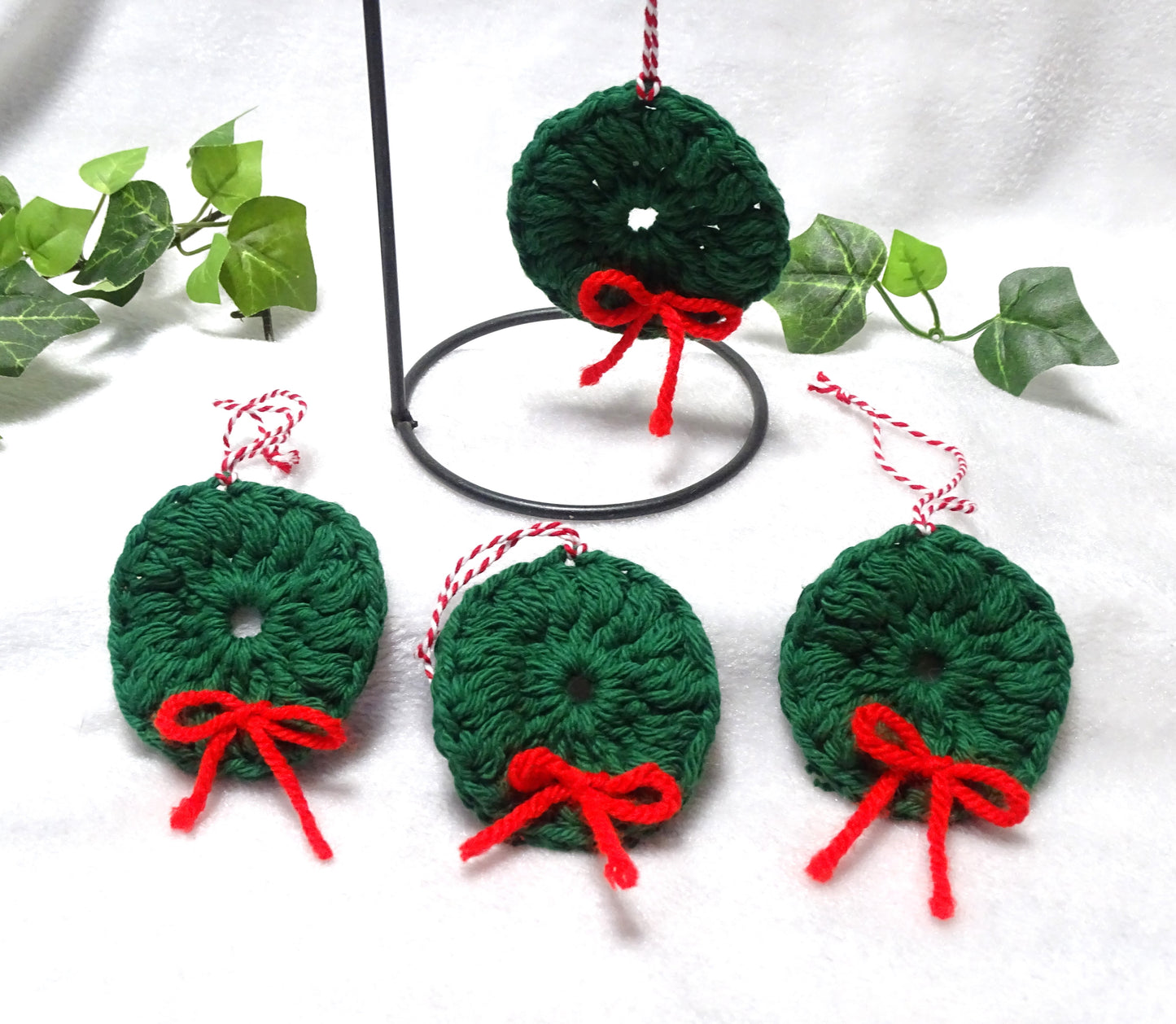 Crocheted Green Wreath Ornaments