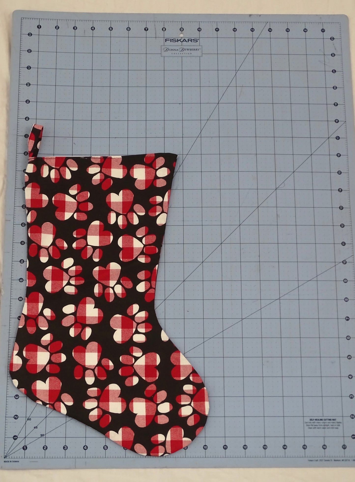 Red and White Checkered Paw Print Stocking