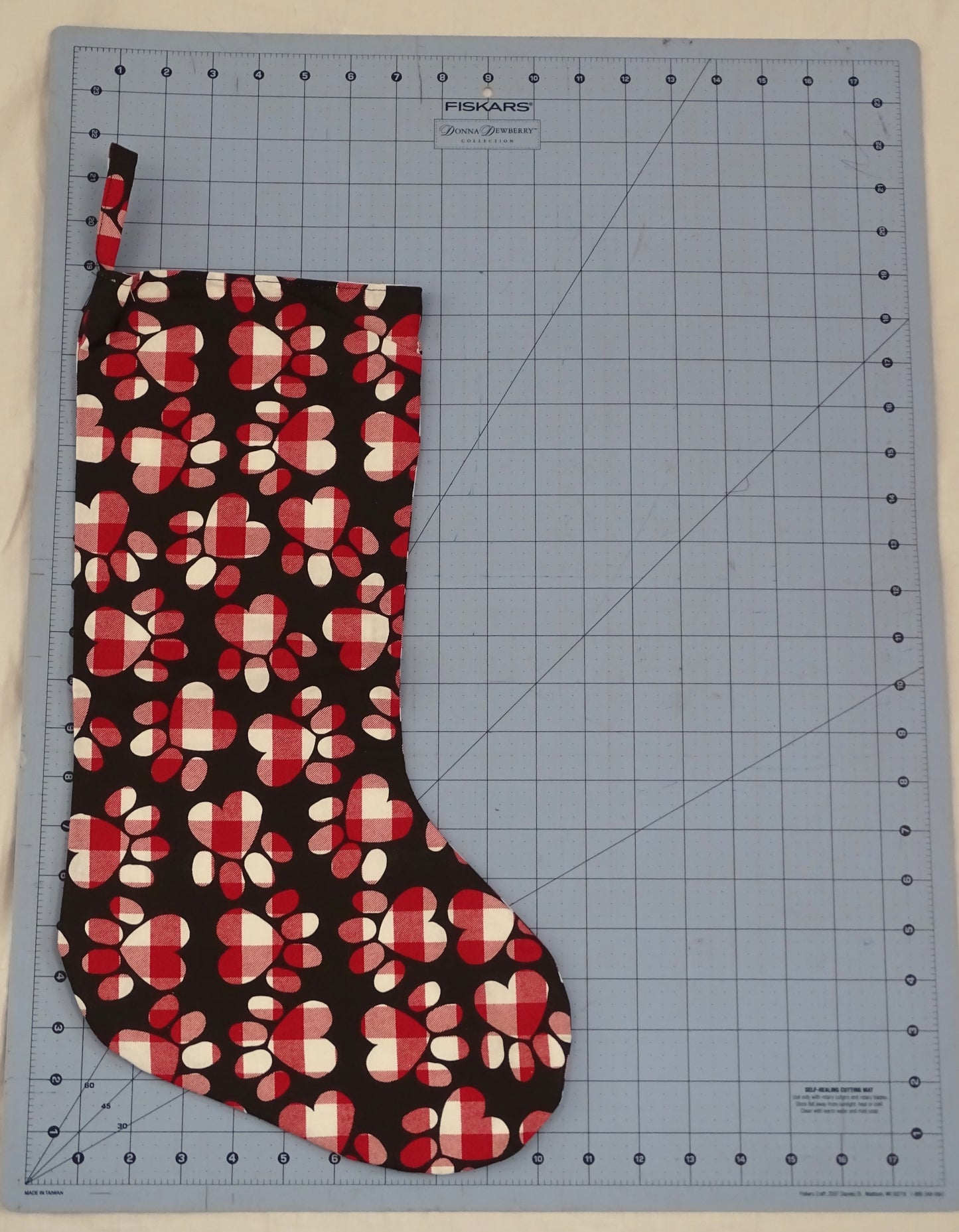 Red and White Checkered Paw Print Stocking