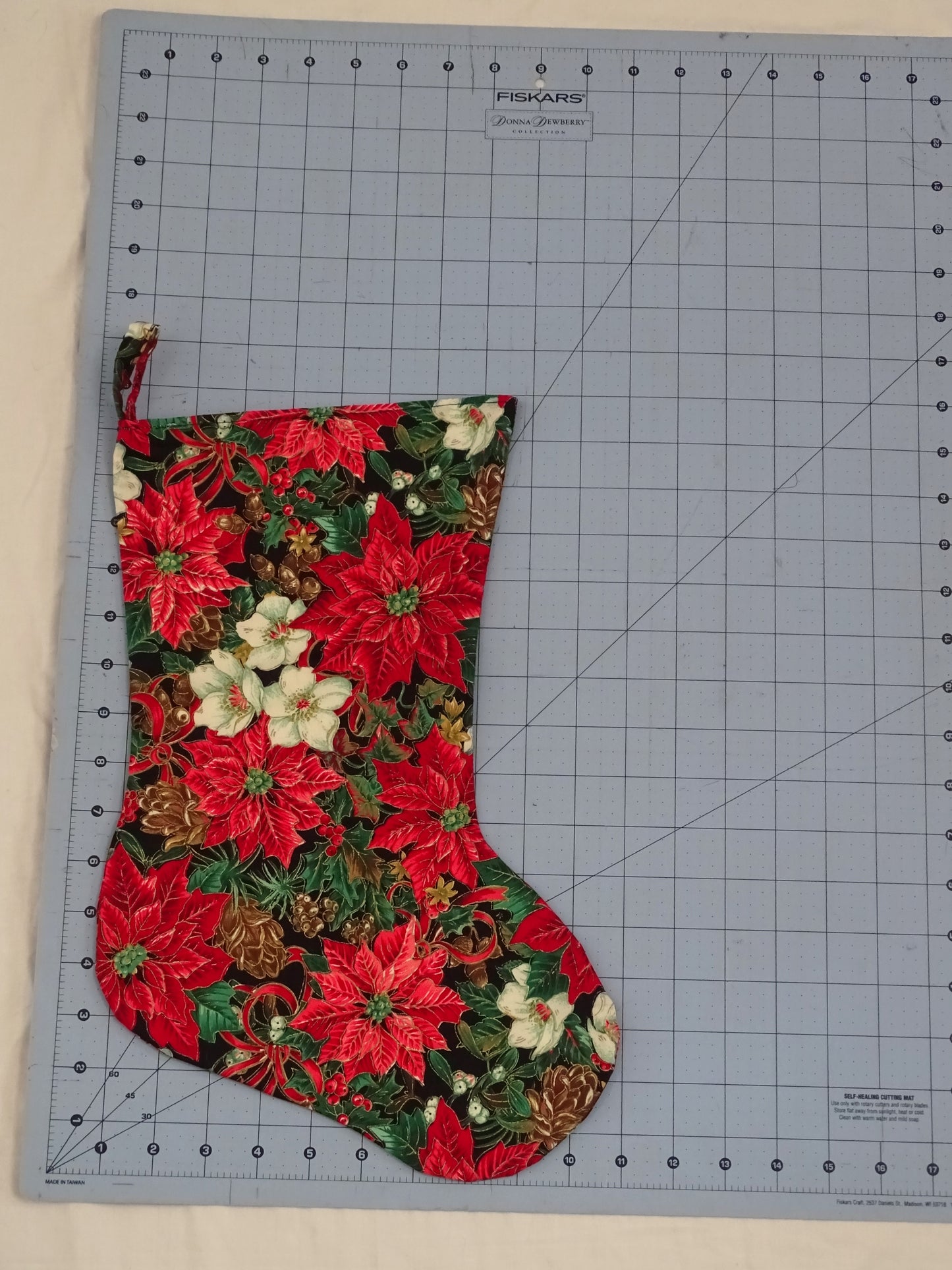 Vintage Poinsettia Print Stocking