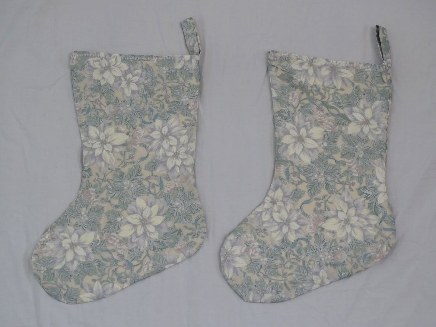Silver Poinsettia Print Stocking