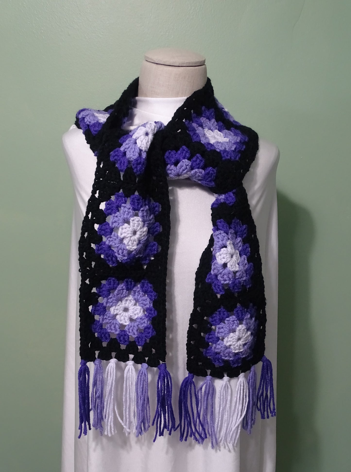 Purple Granny Square Crocheted Scarf
