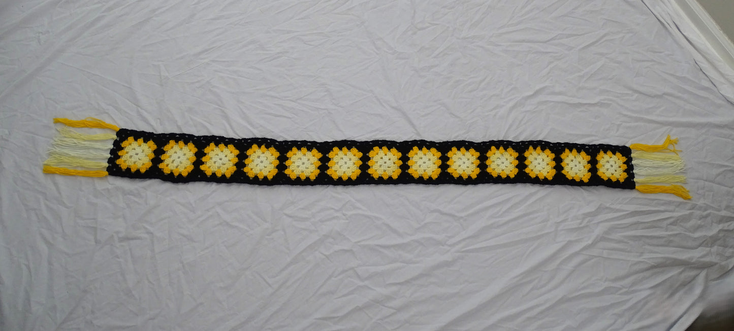 Yellow Granny Square Crocheted Scarf