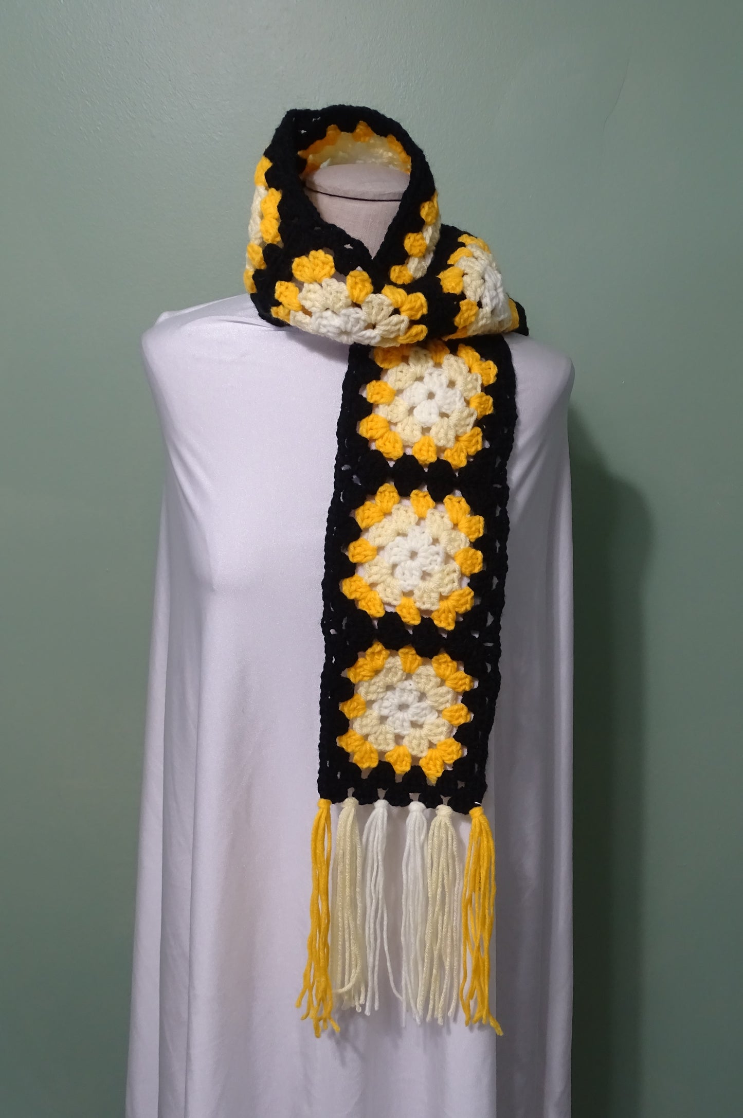Yellow Granny Square Crocheted Scarf