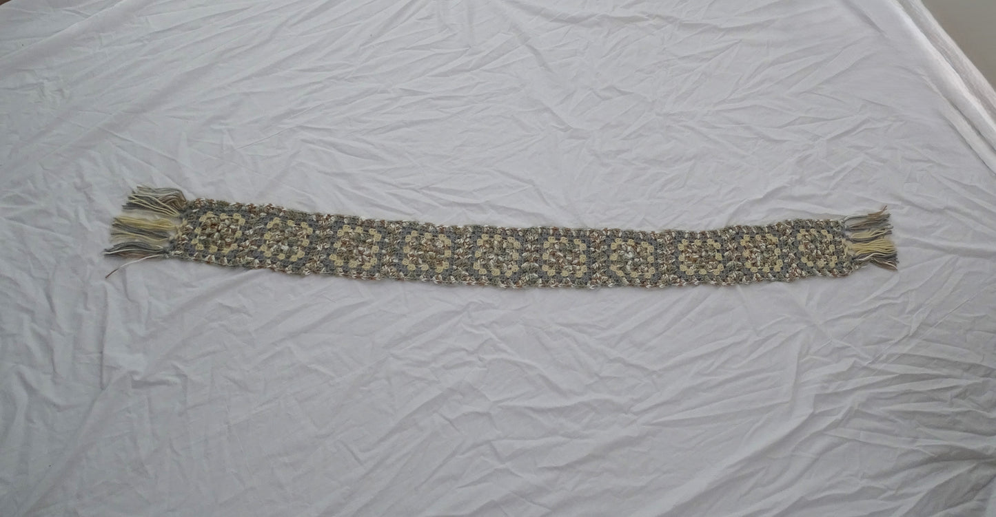 Earthy Granny Square Crocheted Scarf
