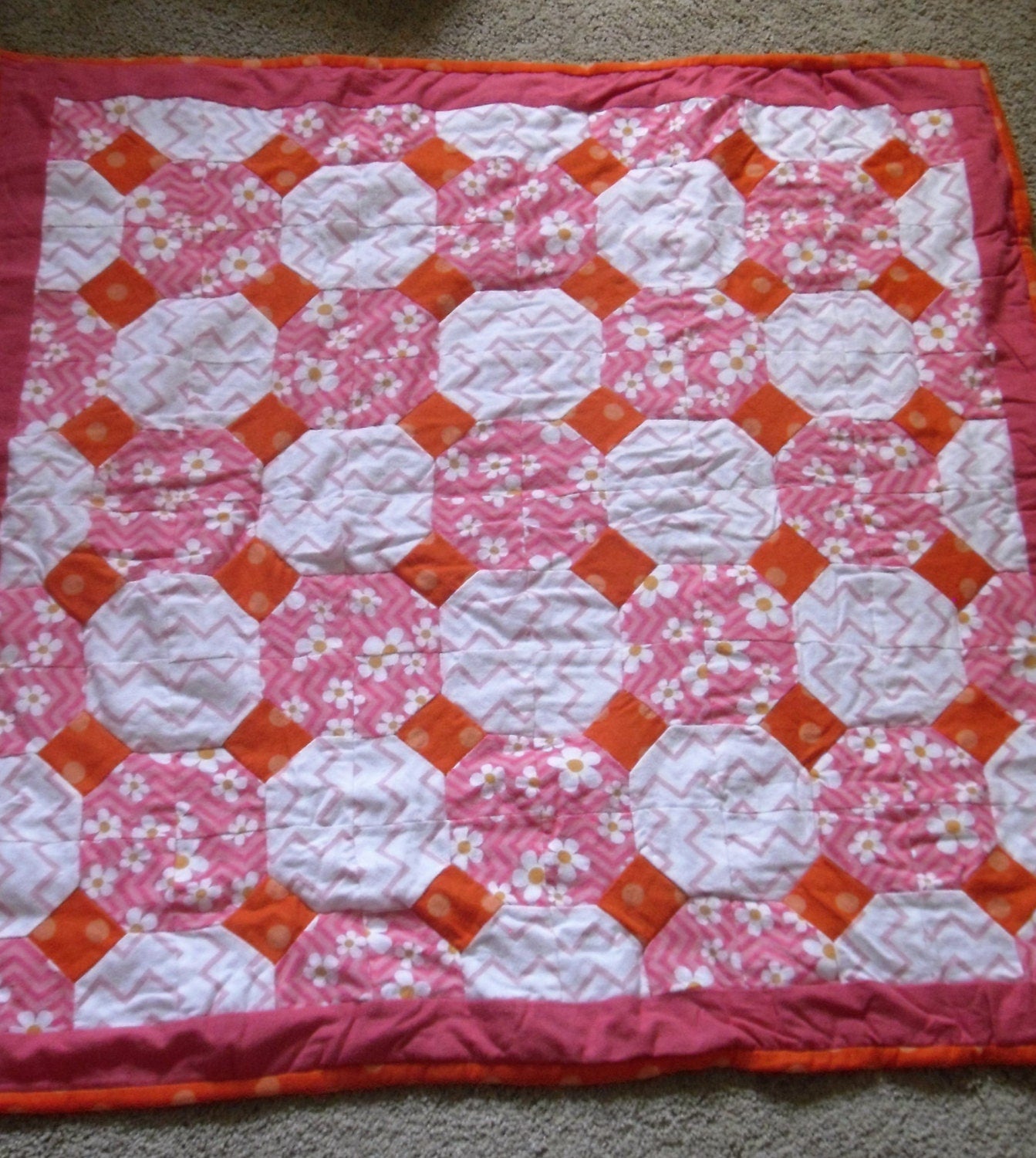 Pink Daisy Quilted Flannel Blanket