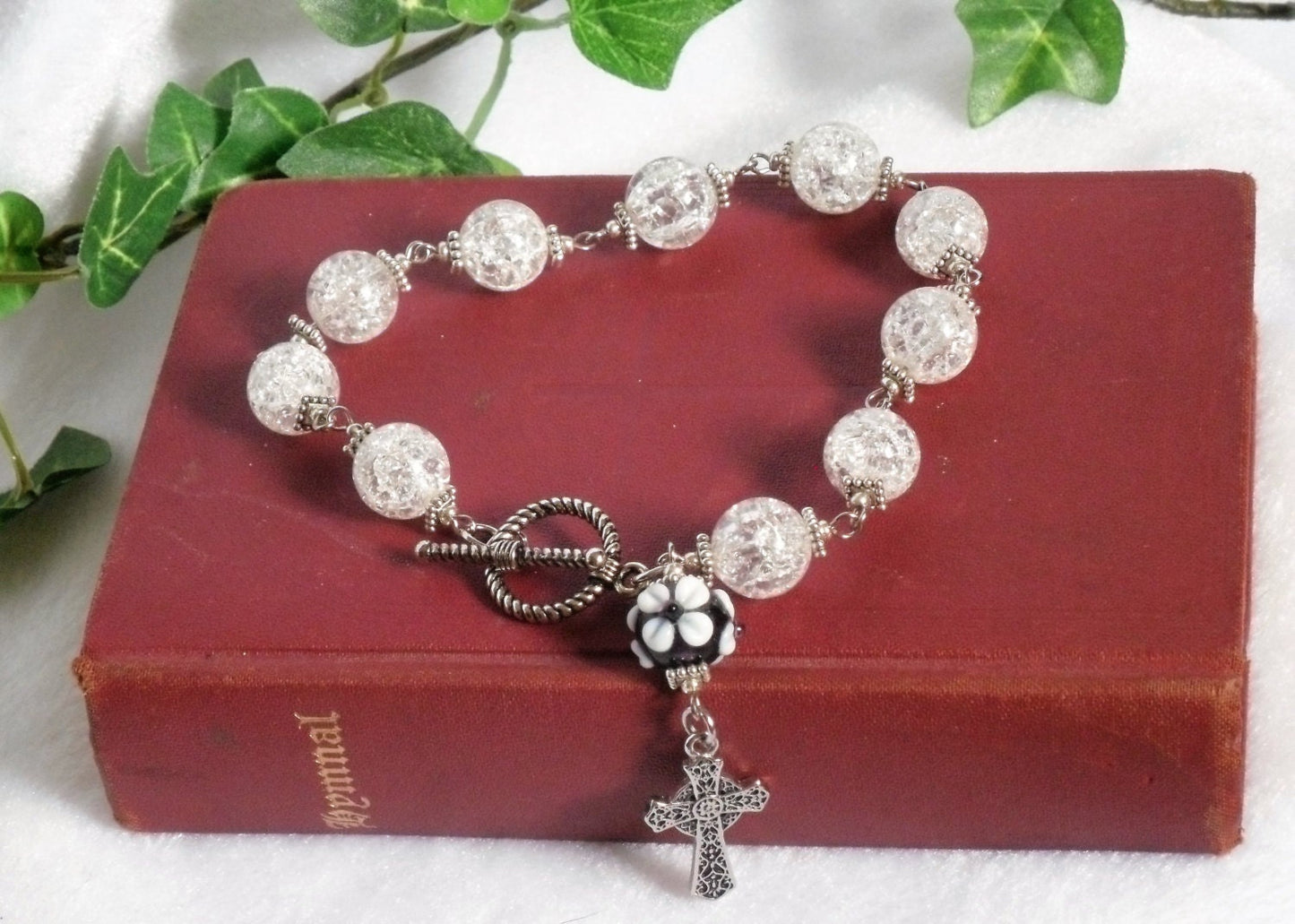 Crackle Glass Rosary Bracelet