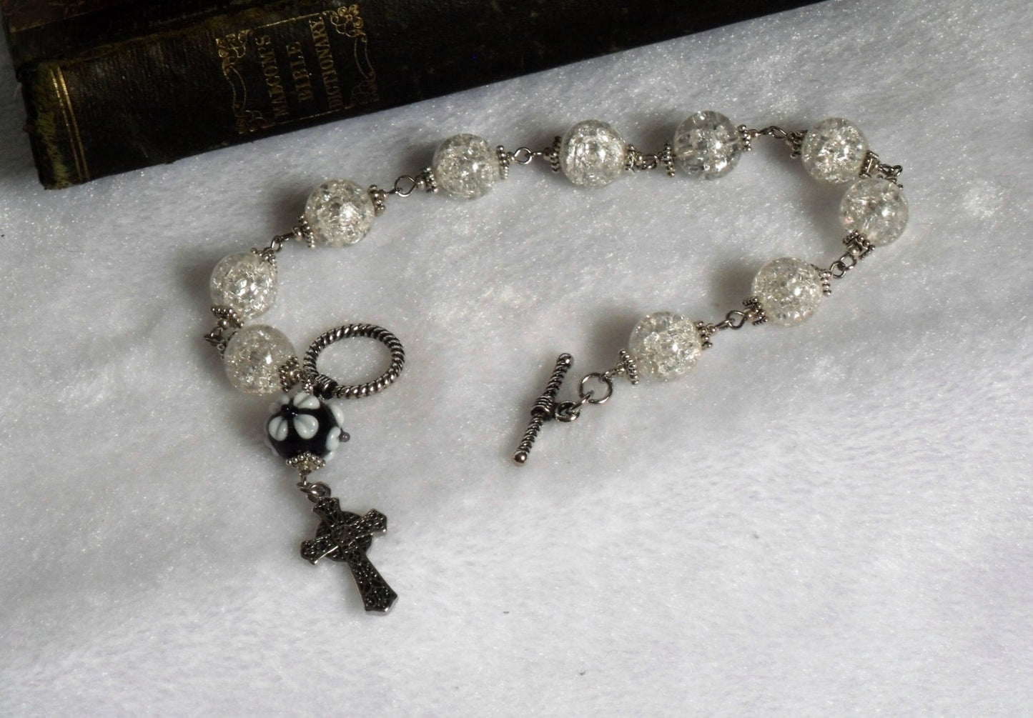 Crackle Glass Rosary Bracelet