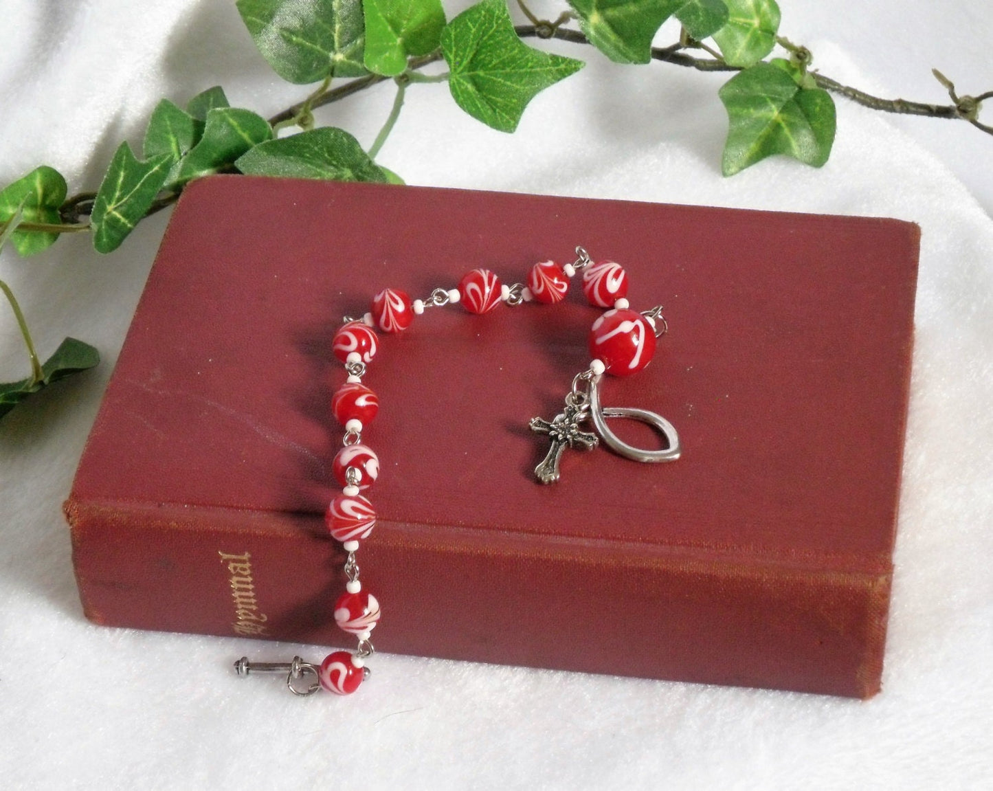 Red and White Rosary Bracelet