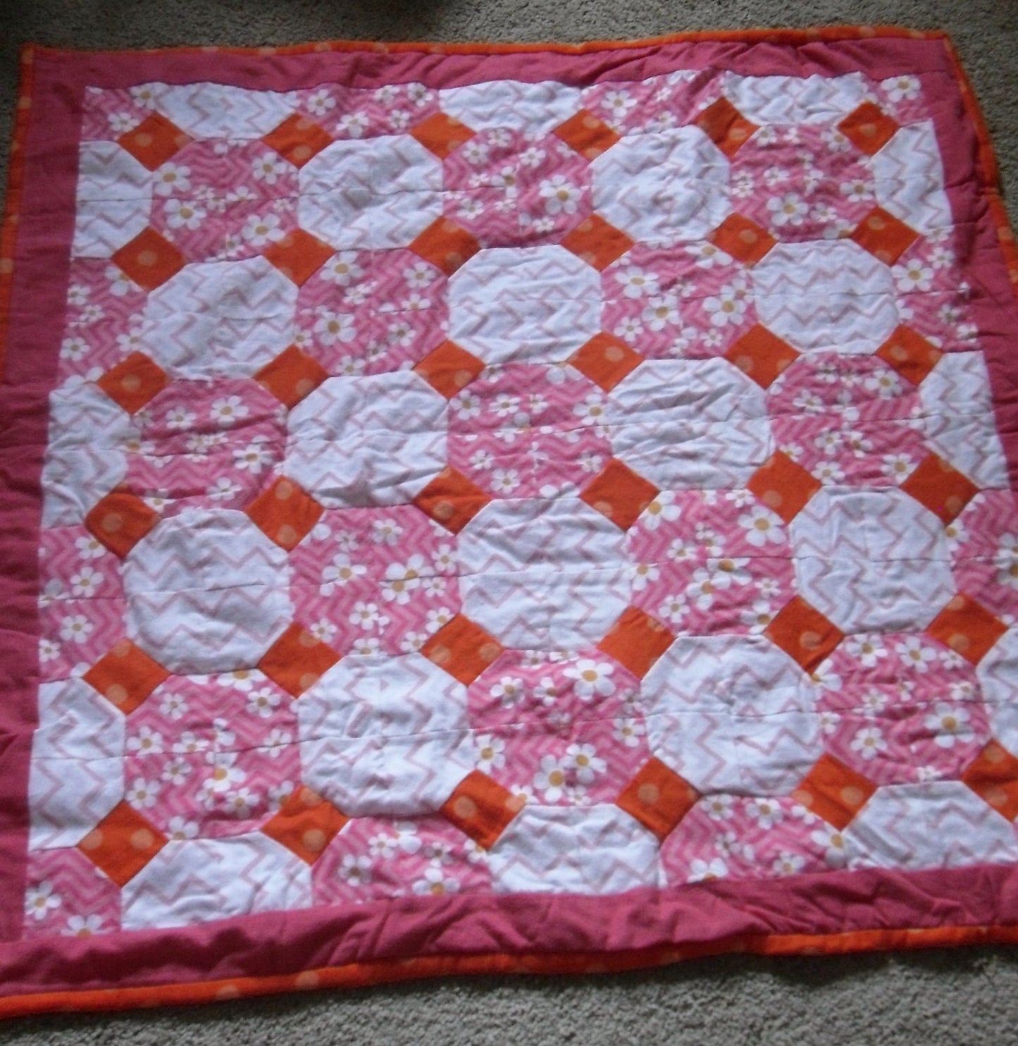 Pink Daisy Quilted Flannel Blanket