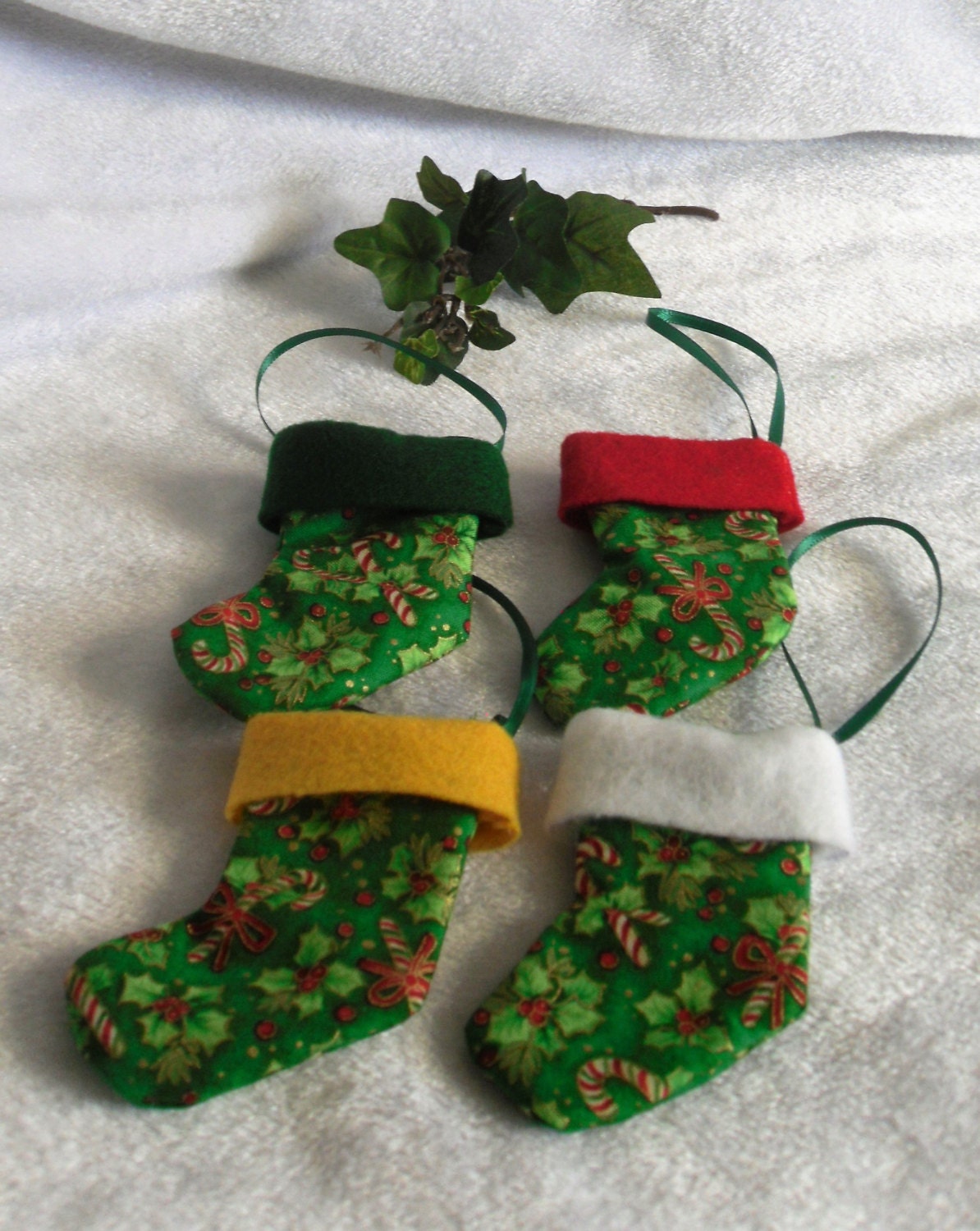 Green Candy Cane Print Stocking Ornaments