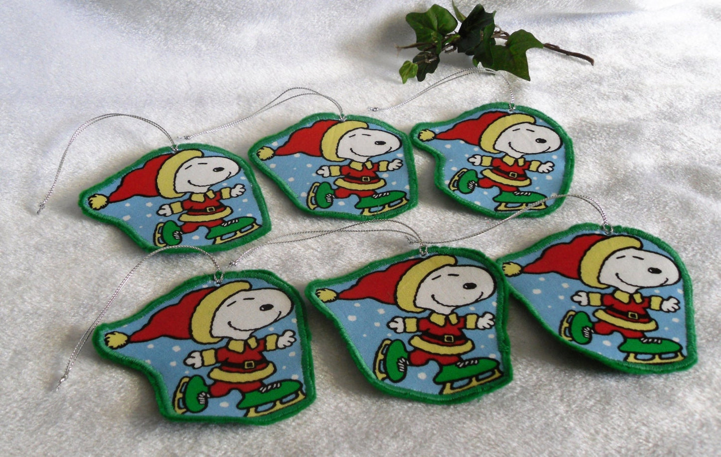 Green and Silver Snoopy Ornaments