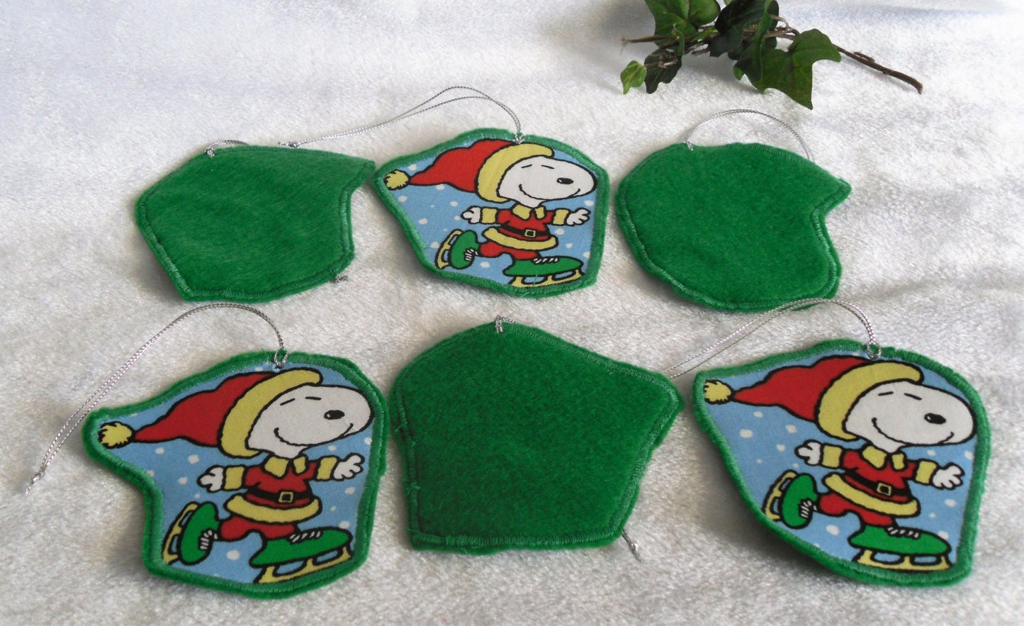 Green and Silver Snoopy Ornaments