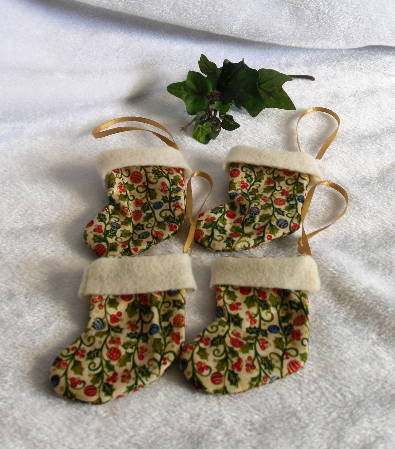 Holly Vine Print Stocking Ornaments
