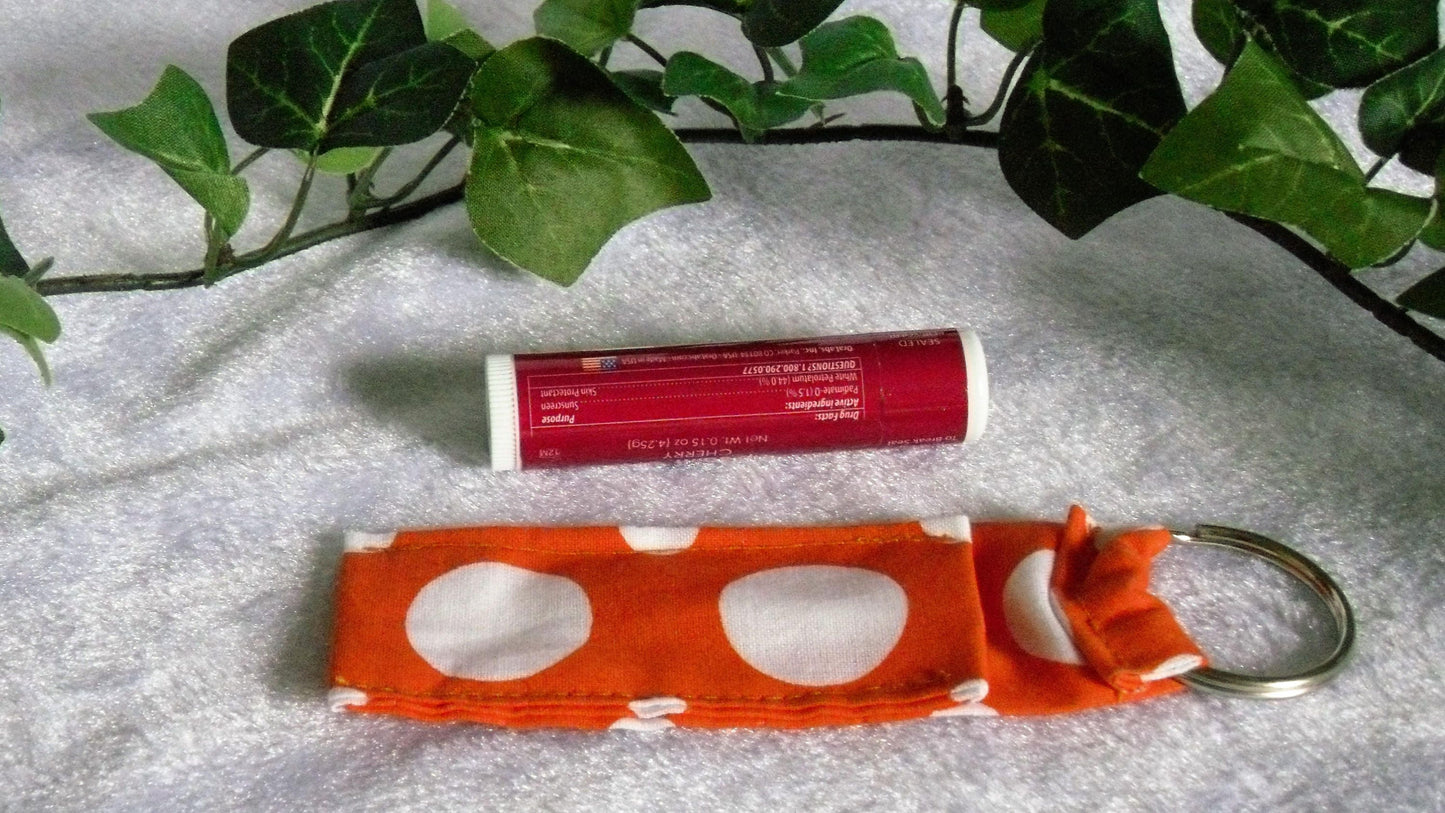 Orange with White Dots Lip Balm Keychain