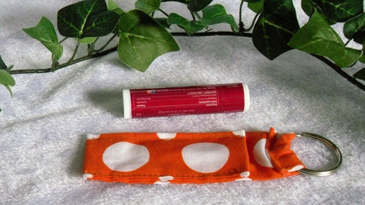Orange with White Dots Lip Balm Keychain