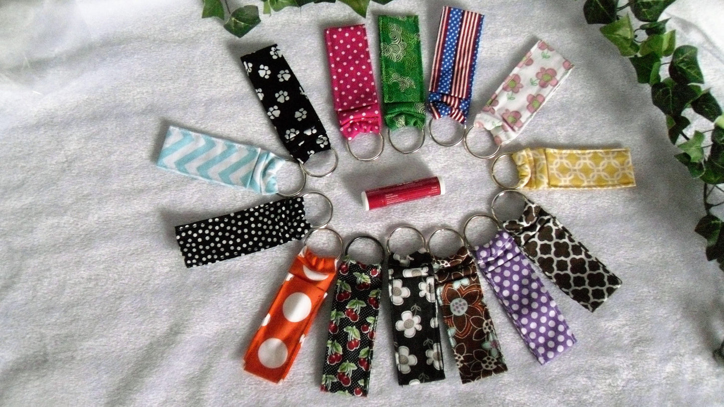 Black with White Flowers Lip Balm Keychain