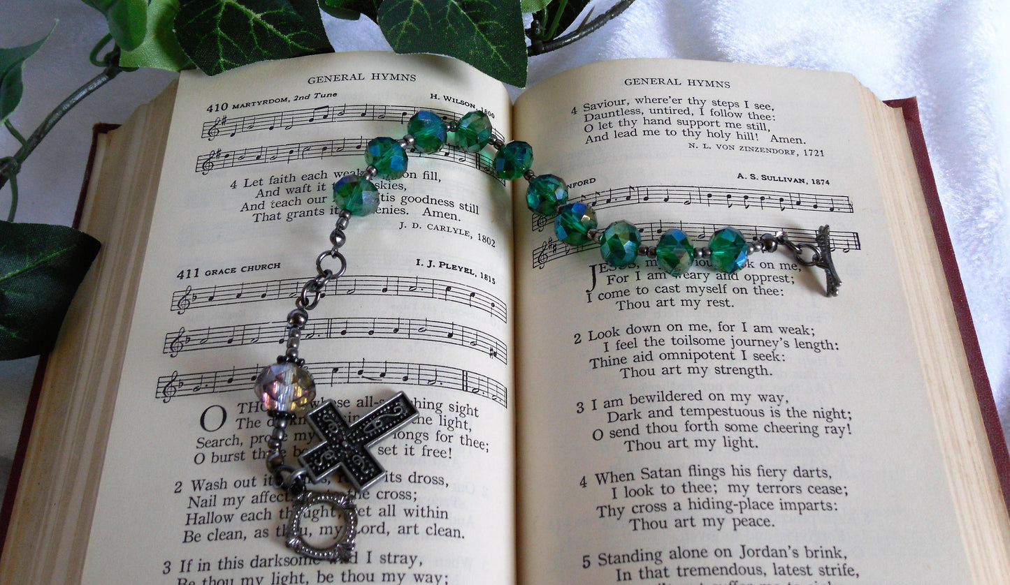 Crystal Cut Green Glass Rosary Bracelet