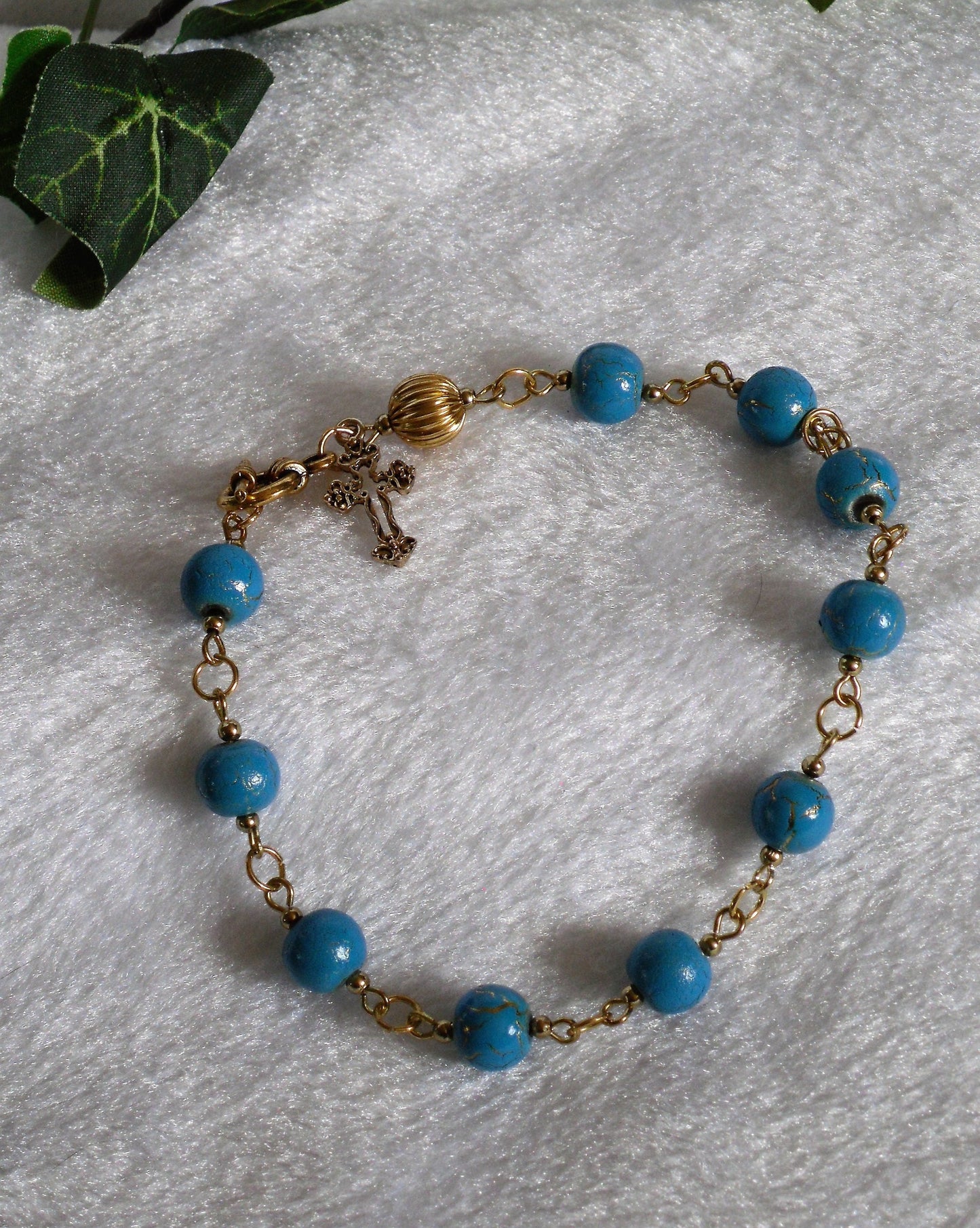 Gold and Turquoise Rosary Bracelet
