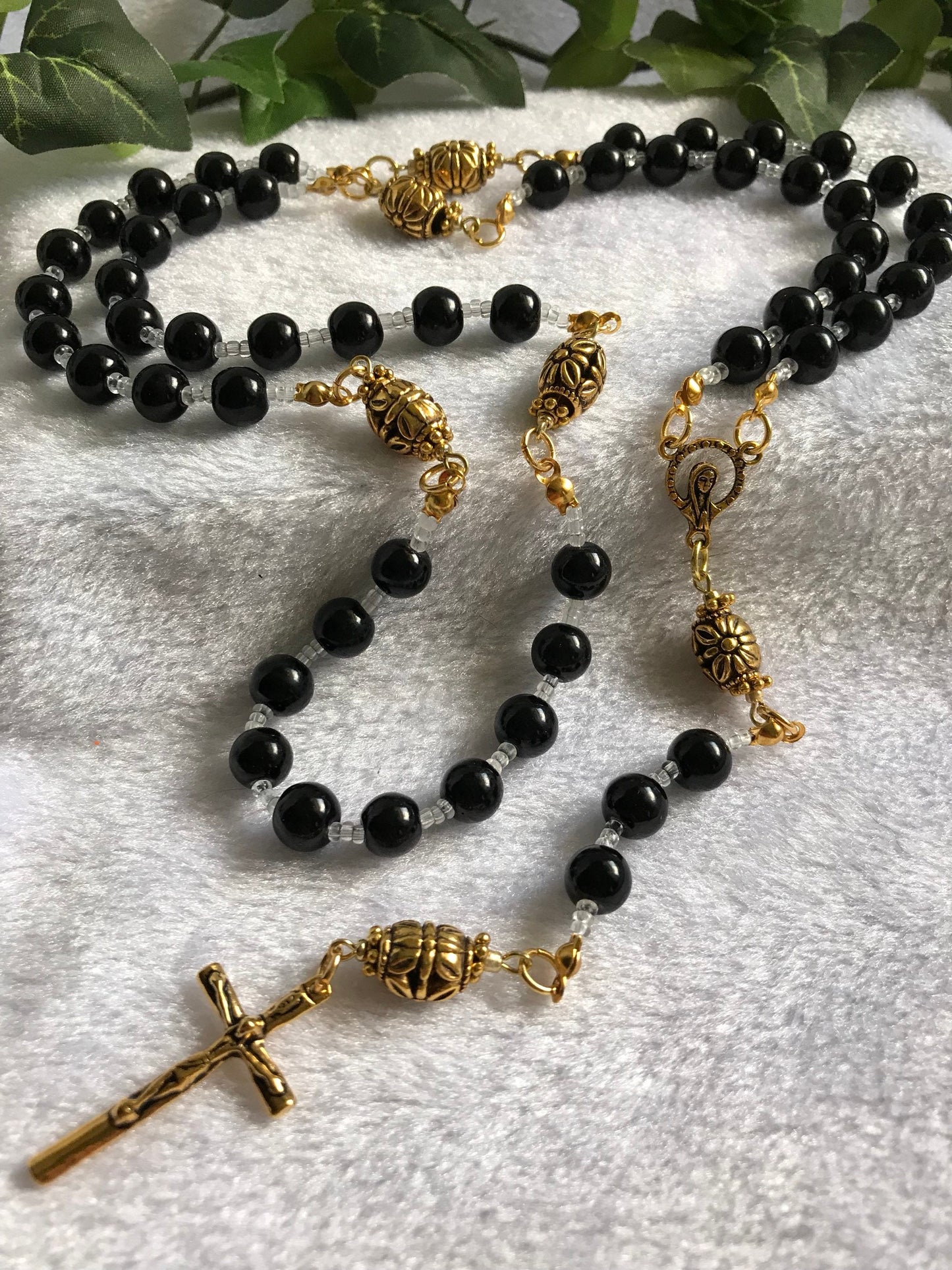 Black Glass and Gold Rosary