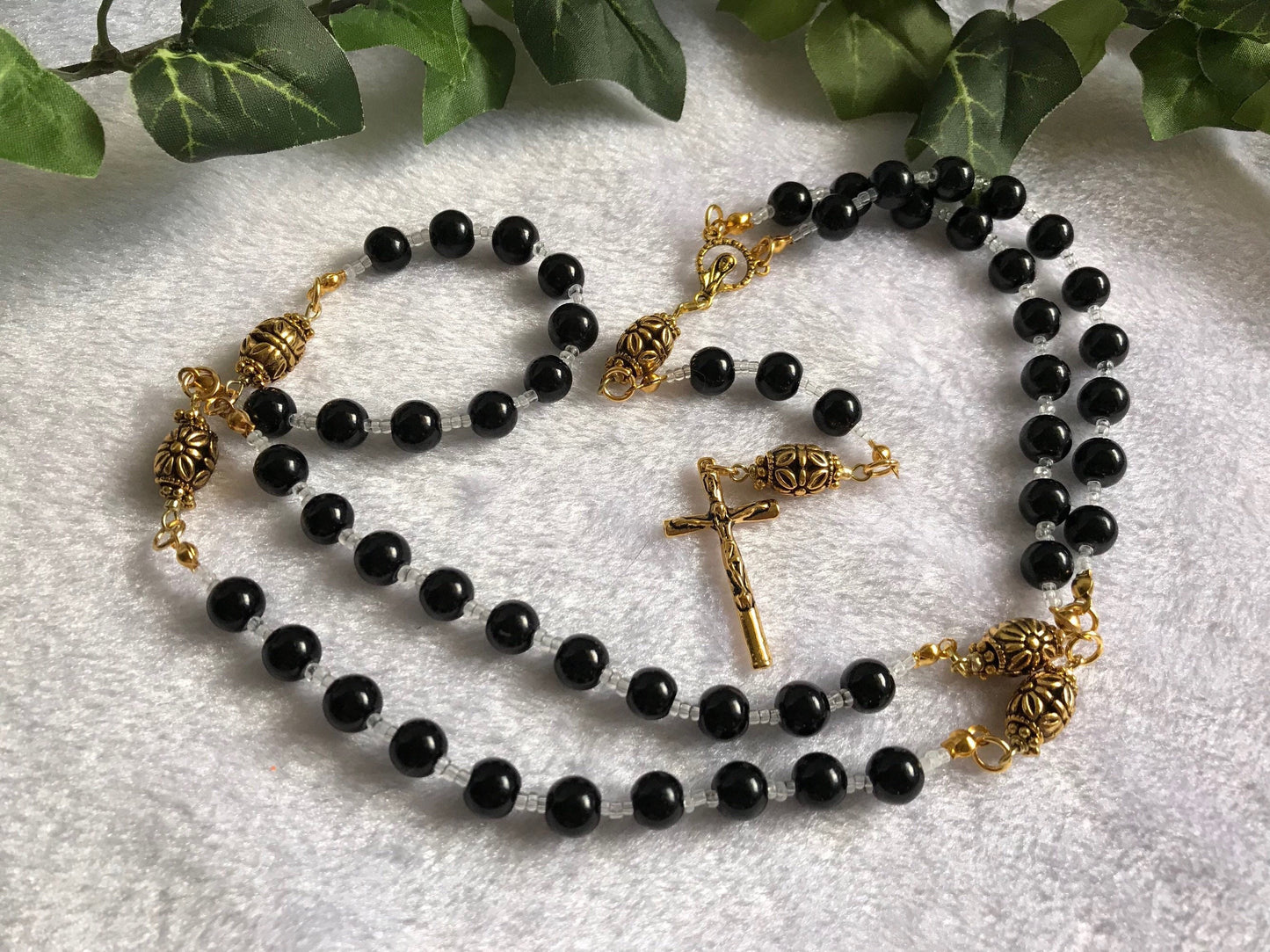Black Glass and Gold Rosary