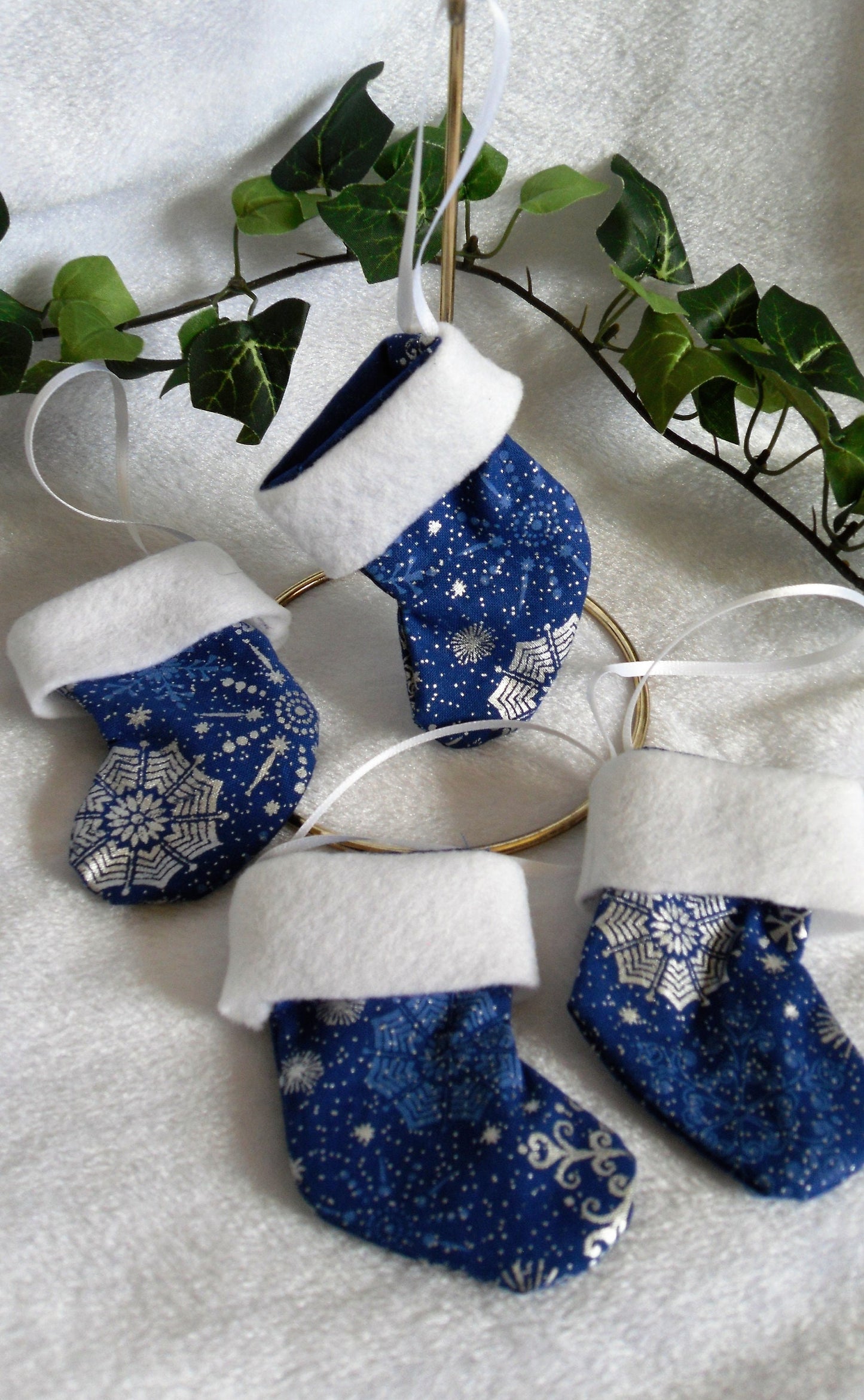 Shimmery Blue and Silver Snowflake Stocking Ornaments
