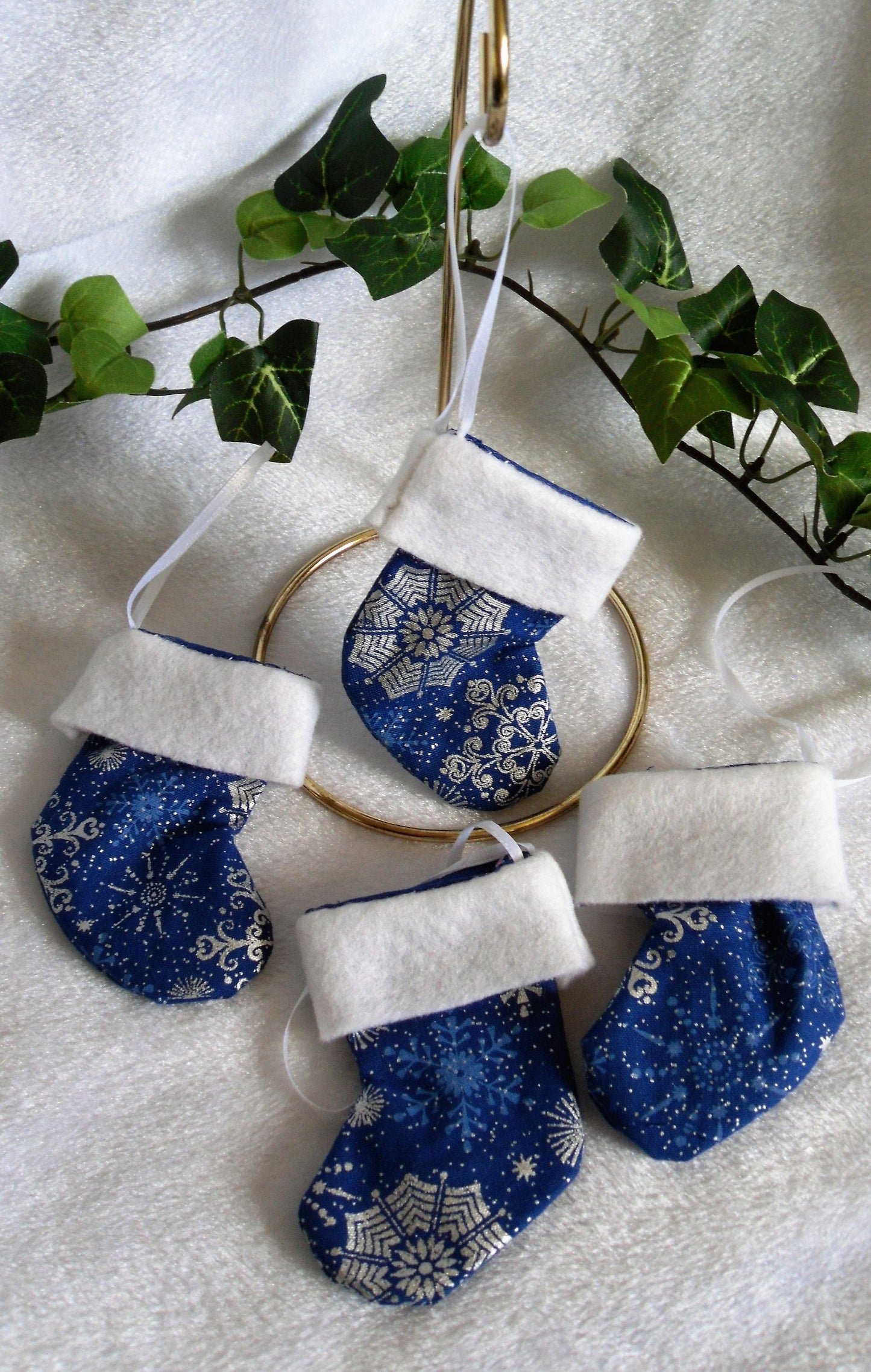 Shimmery Blue and Silver Snowflake Stocking Ornaments