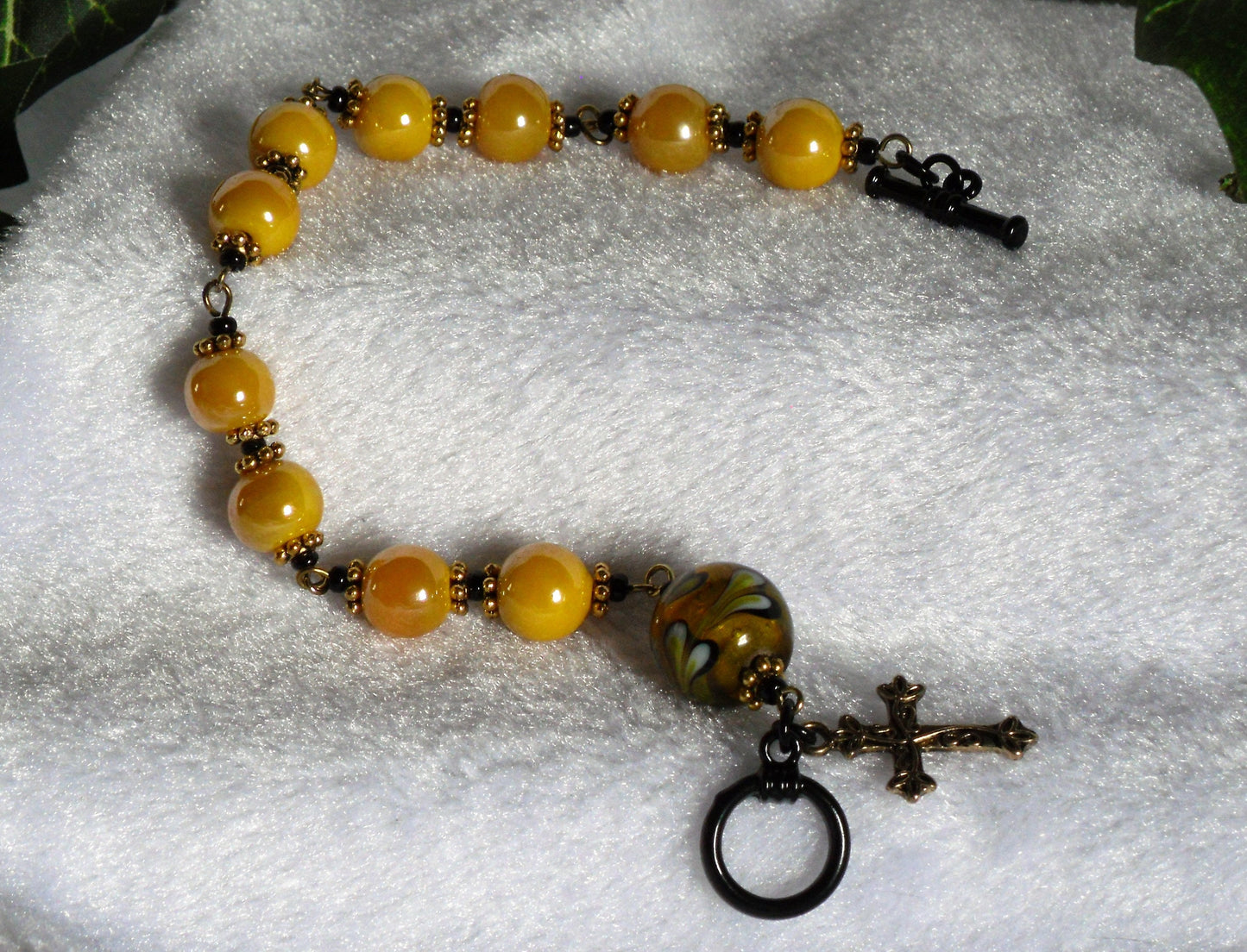 Black and Yellow Rosary Bracelet