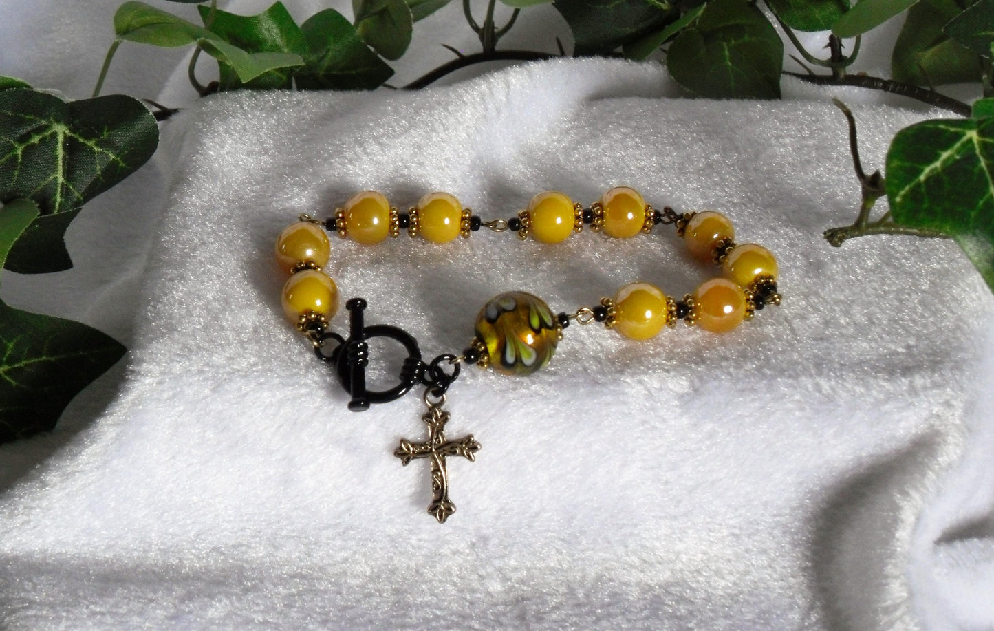 Black and Yellow Rosary Bracelet