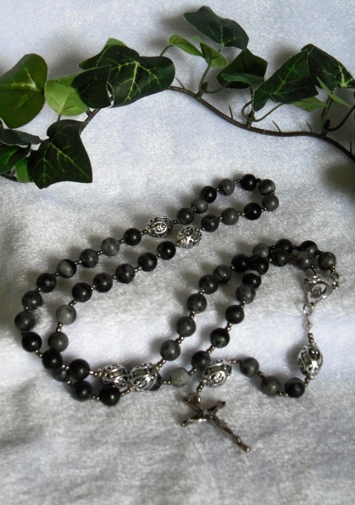 Wave Jasper and Silver Plate Rosary
