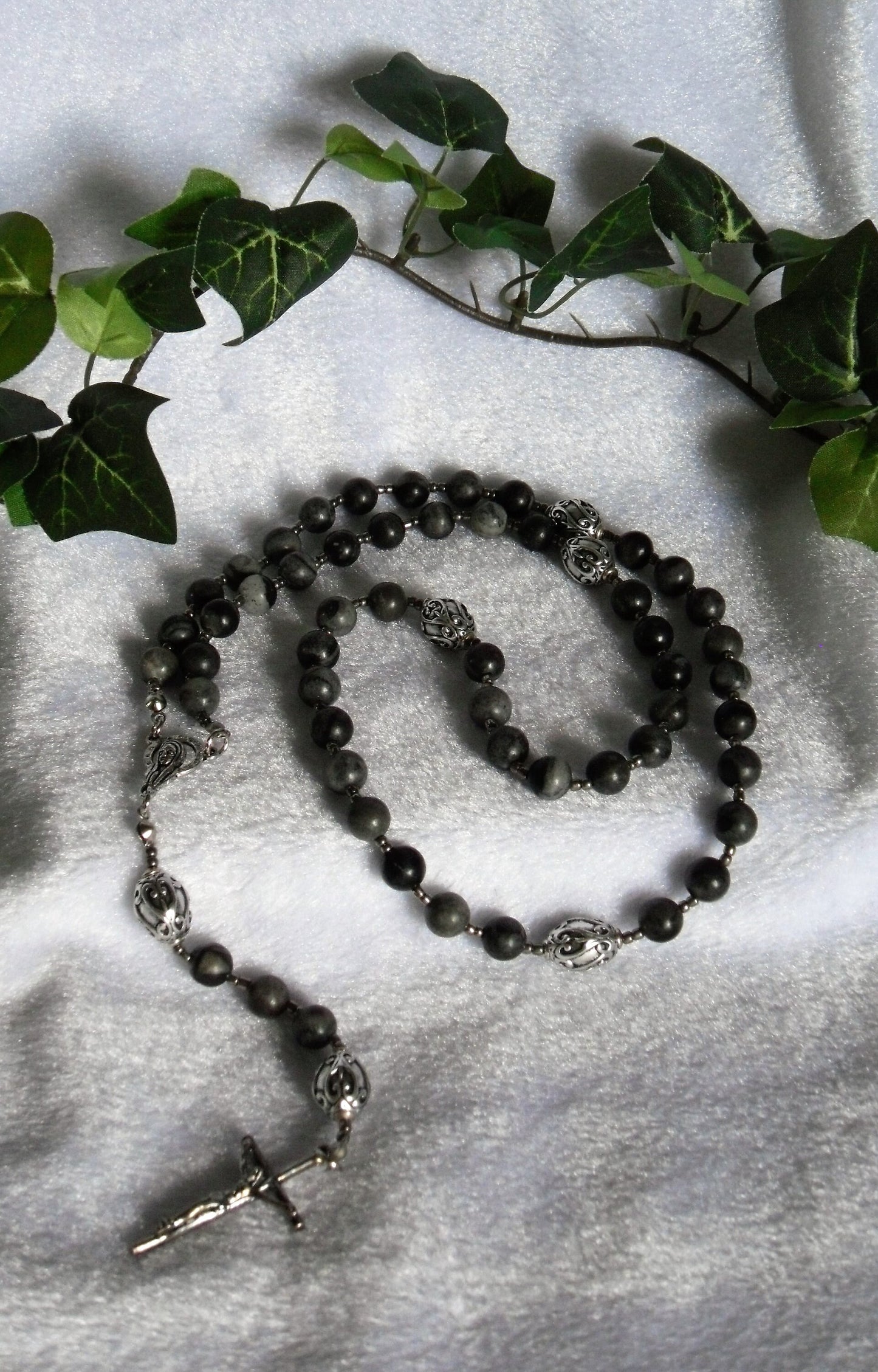 Wave Jasper and Silver Plate Rosary