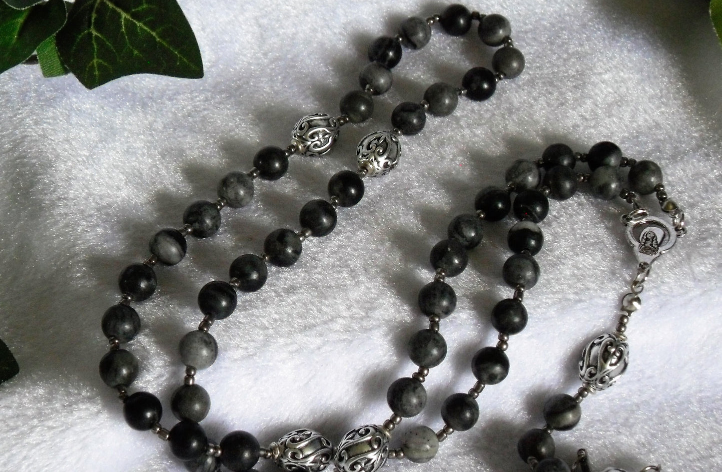 Wave Jasper and Silver Plate Rosary