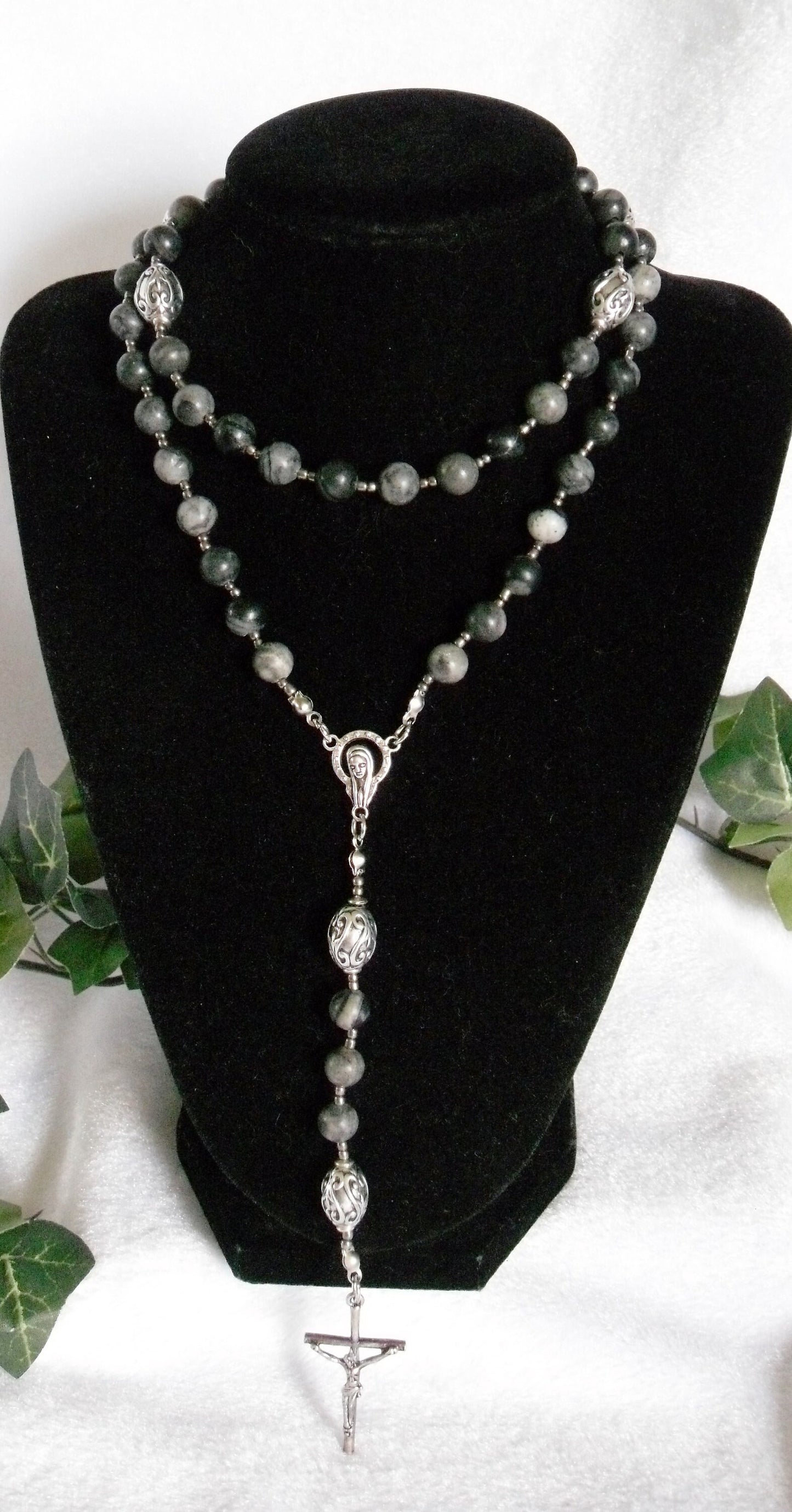 Wave Jasper and Silver Plate Rosary