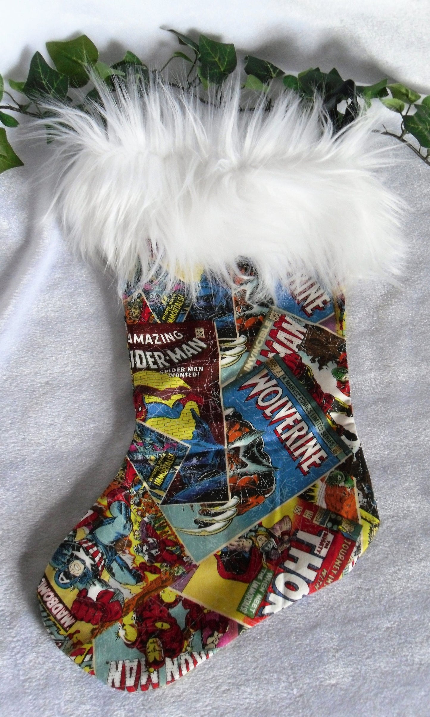 MARVEL Comic Book Print Stocking With Fur Trim