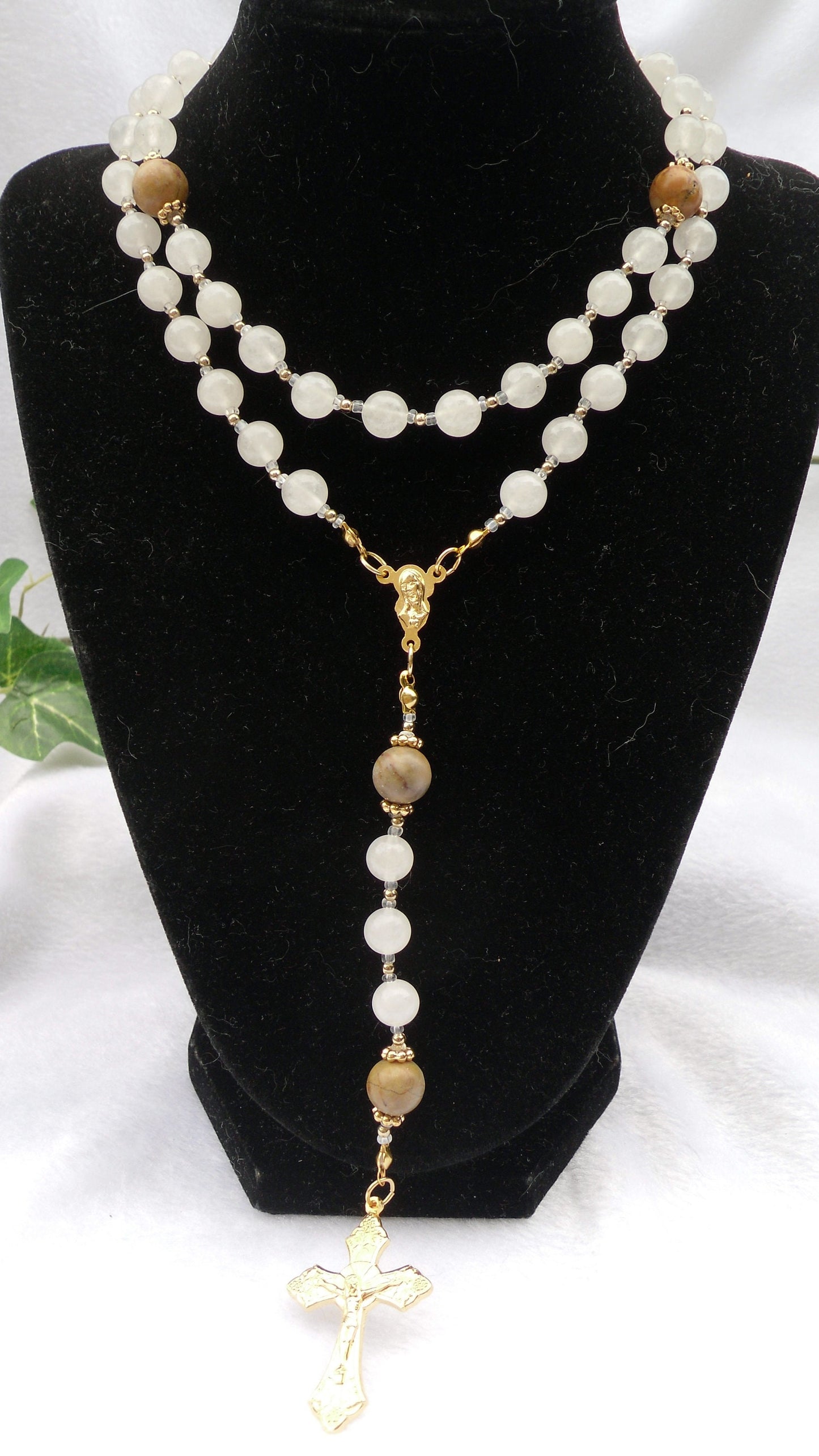 White Quartzite and Chinese Jasper Rosary