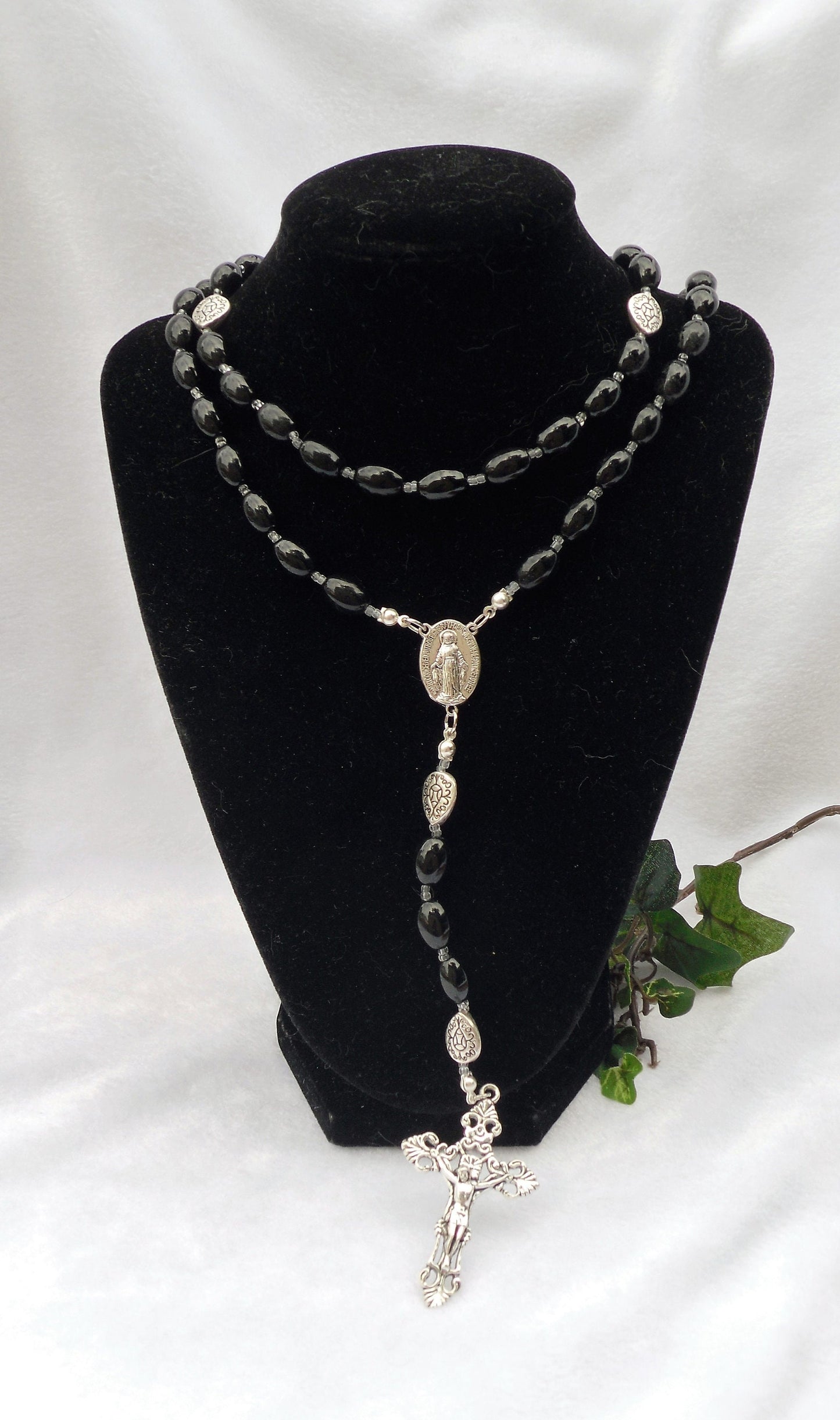 Vintage Black Glass Rosary