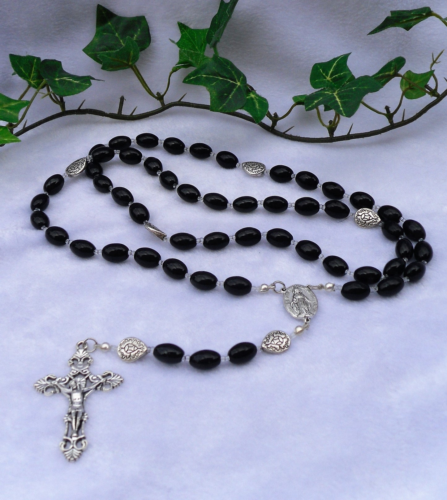 Vintage Black Glass Rosary