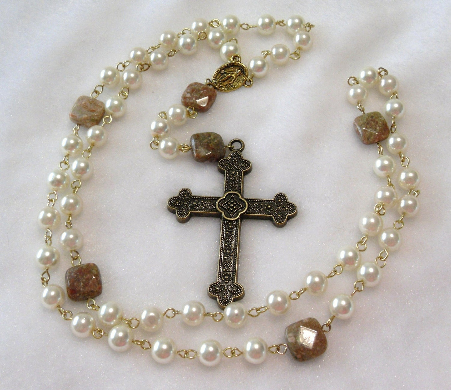 Faux Pearl and Autumn Jasper Rosary