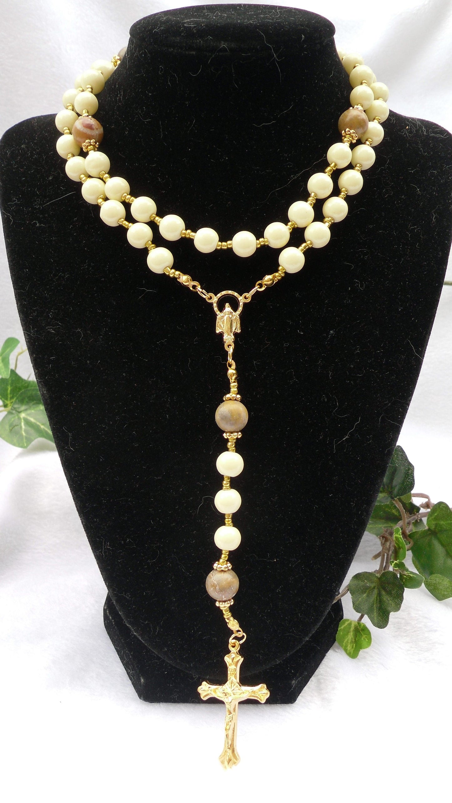 Yellow Glass and Chinese Jasper Rosary
