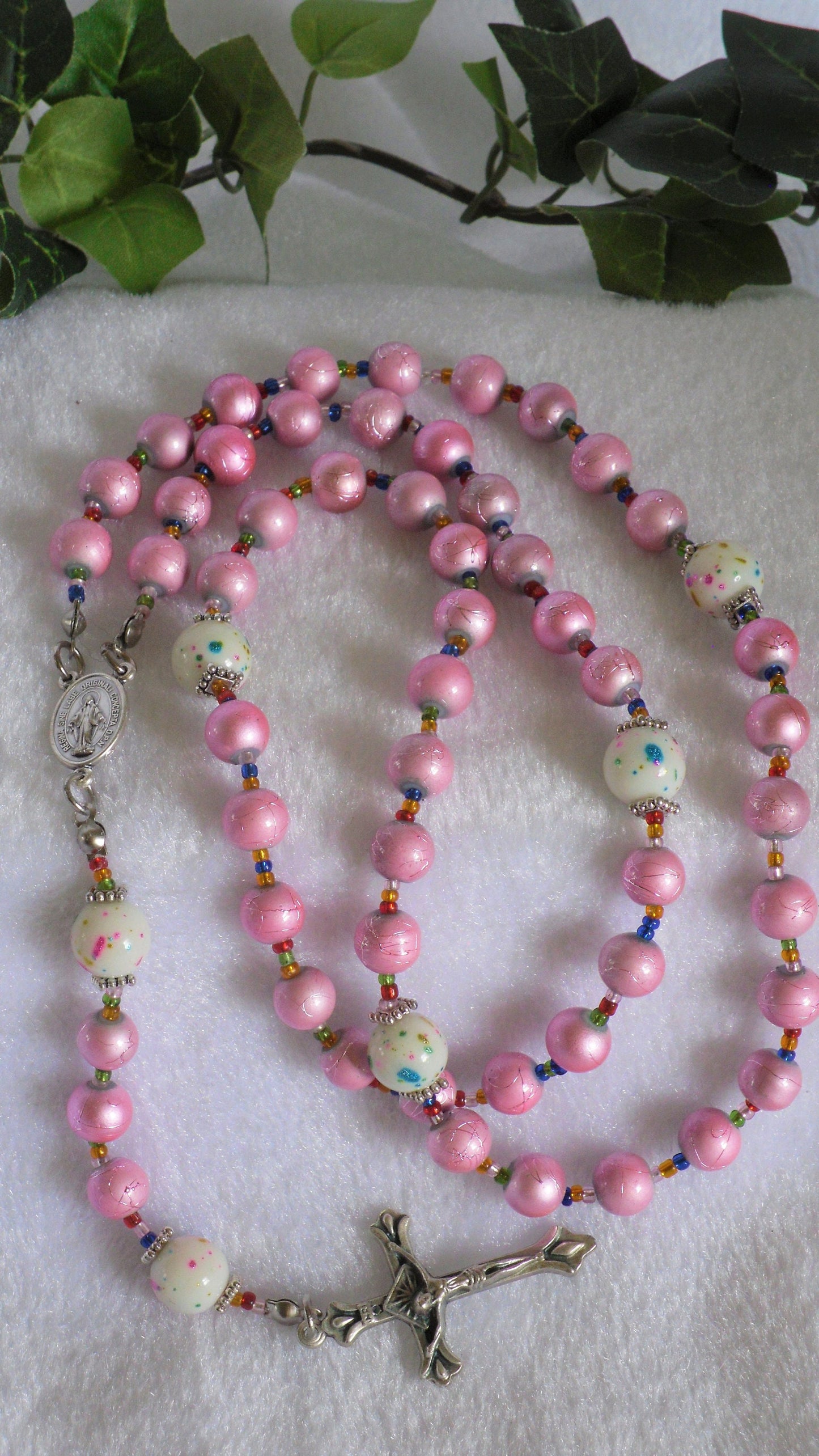 Pink and Confetti Glass Rosary
