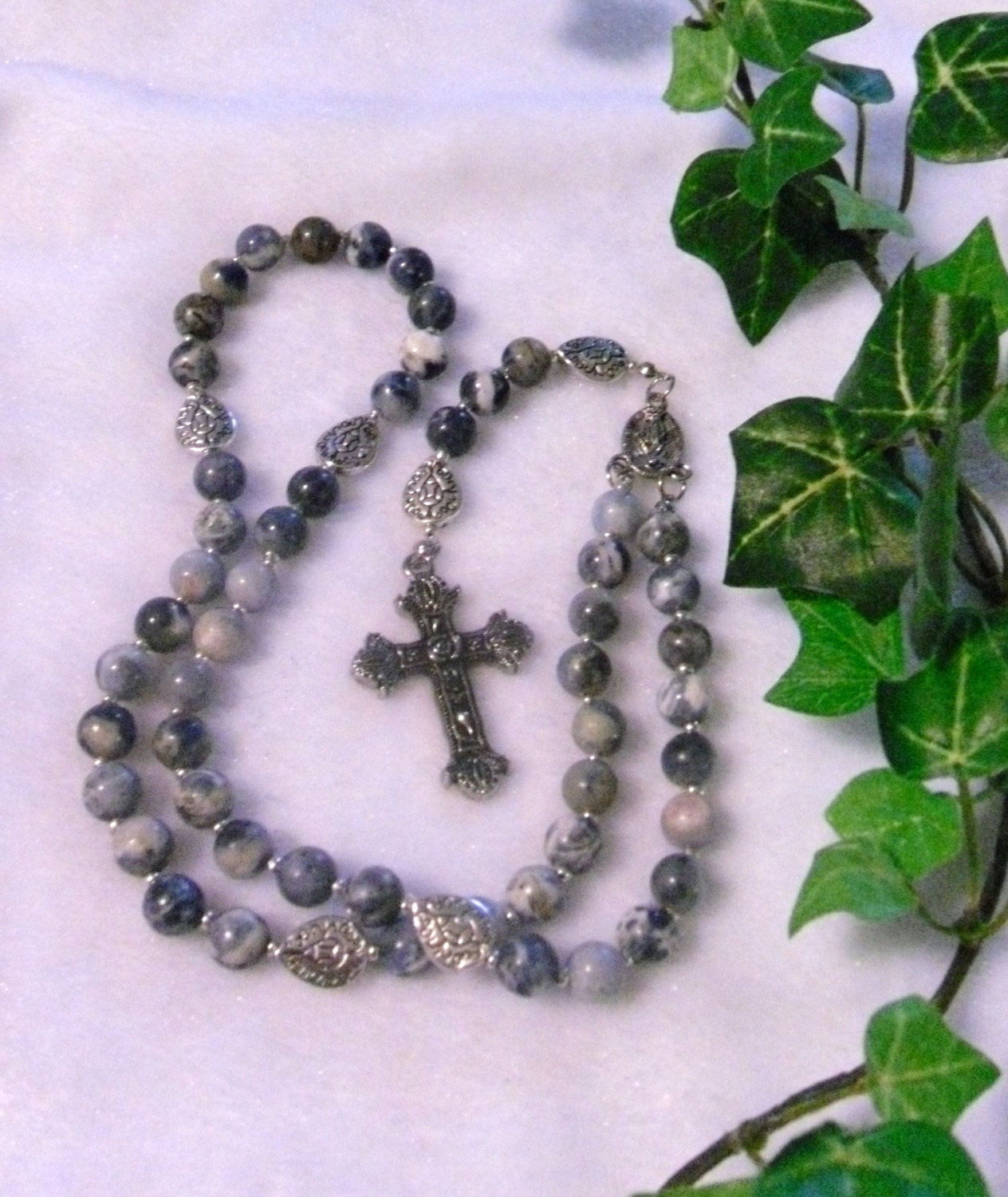Sodalite and Tibetan Silver Rosary