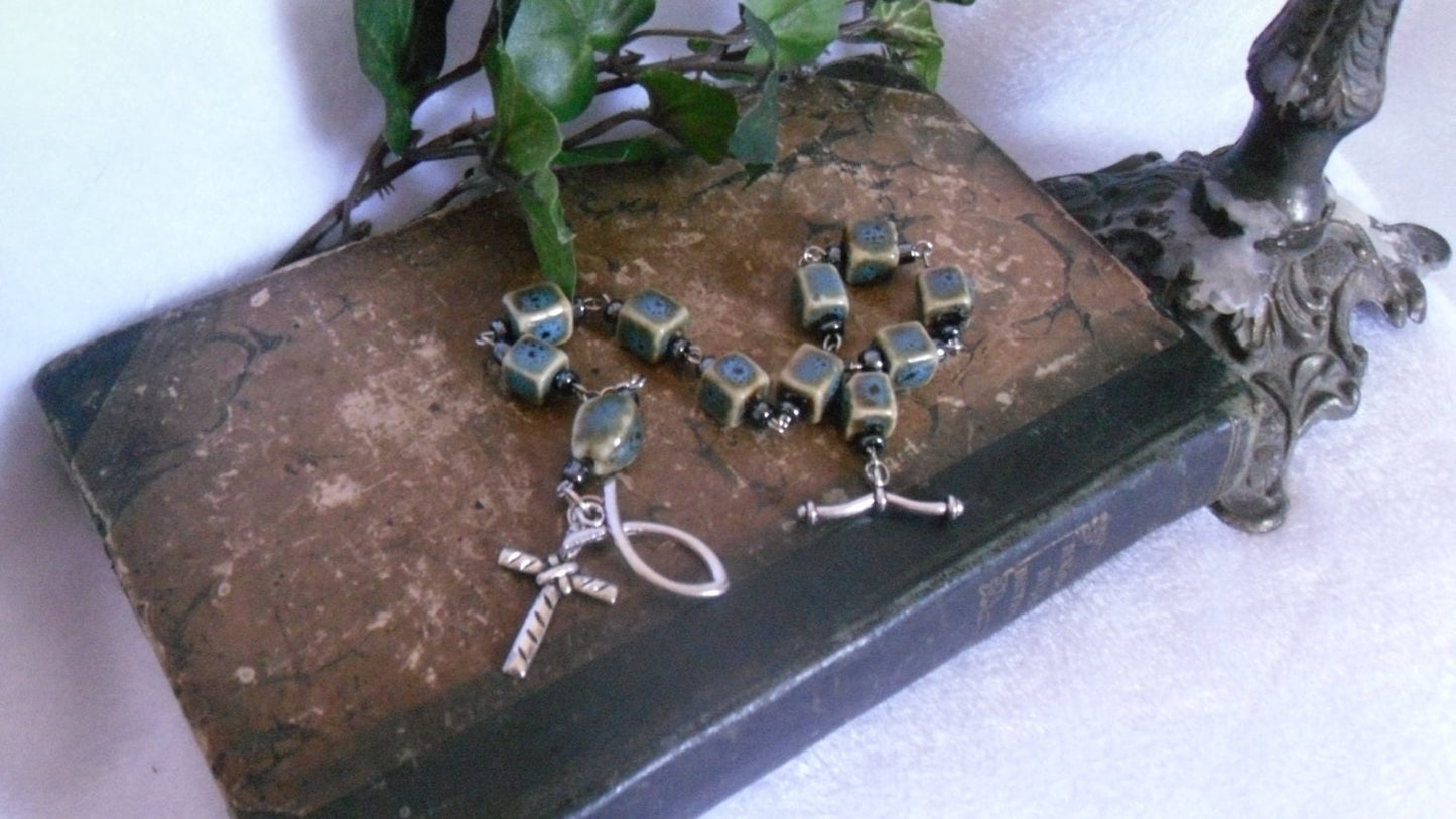 Ceramic Cube Rosary Bracelet