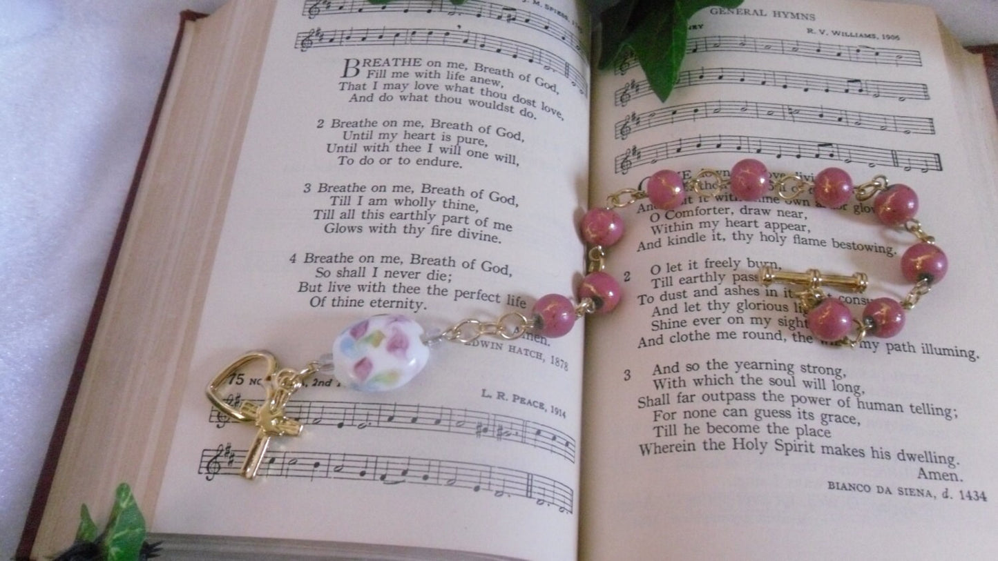Pink and Gold Rosary Bracelet