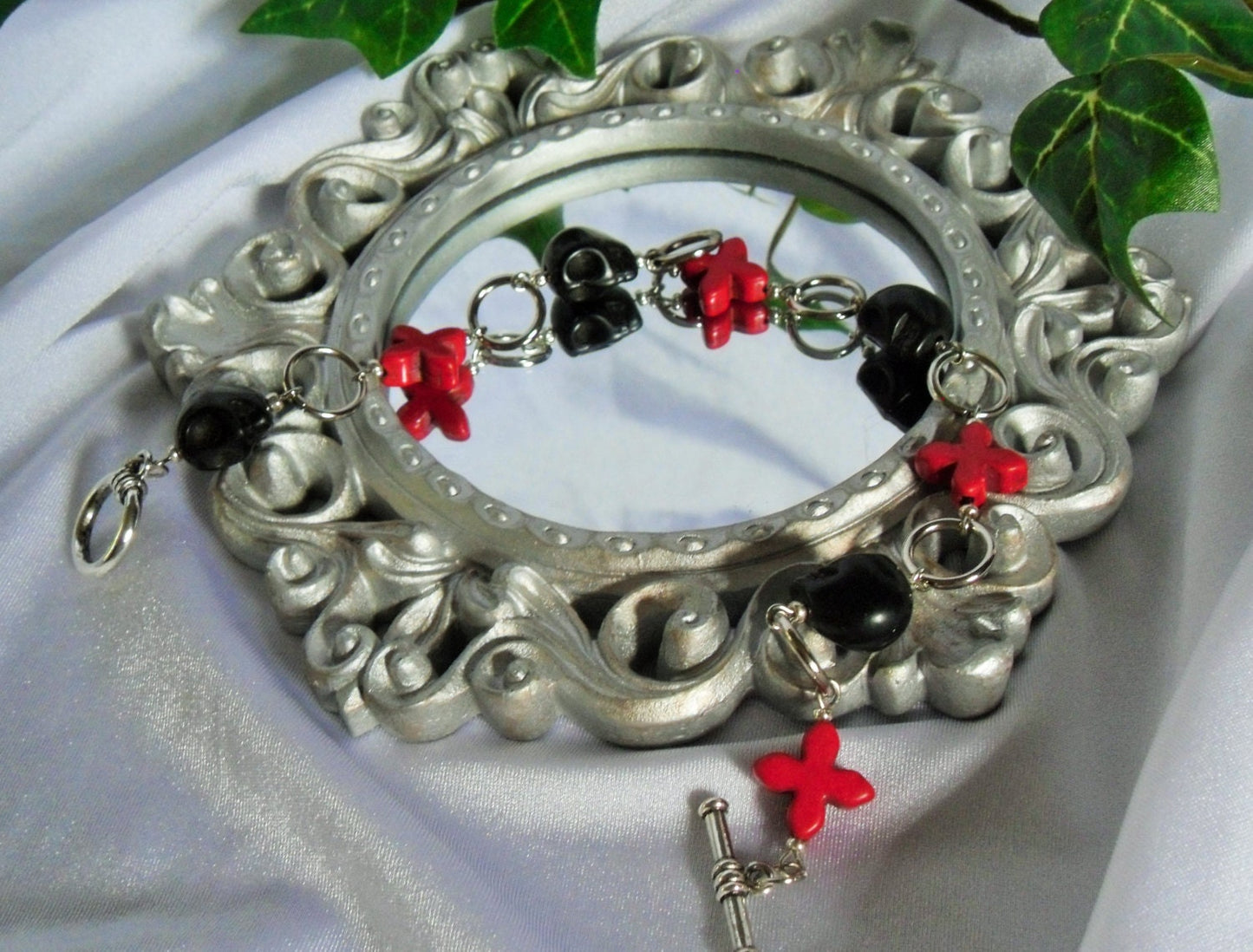 Black Skull and Red Cross Bracelet